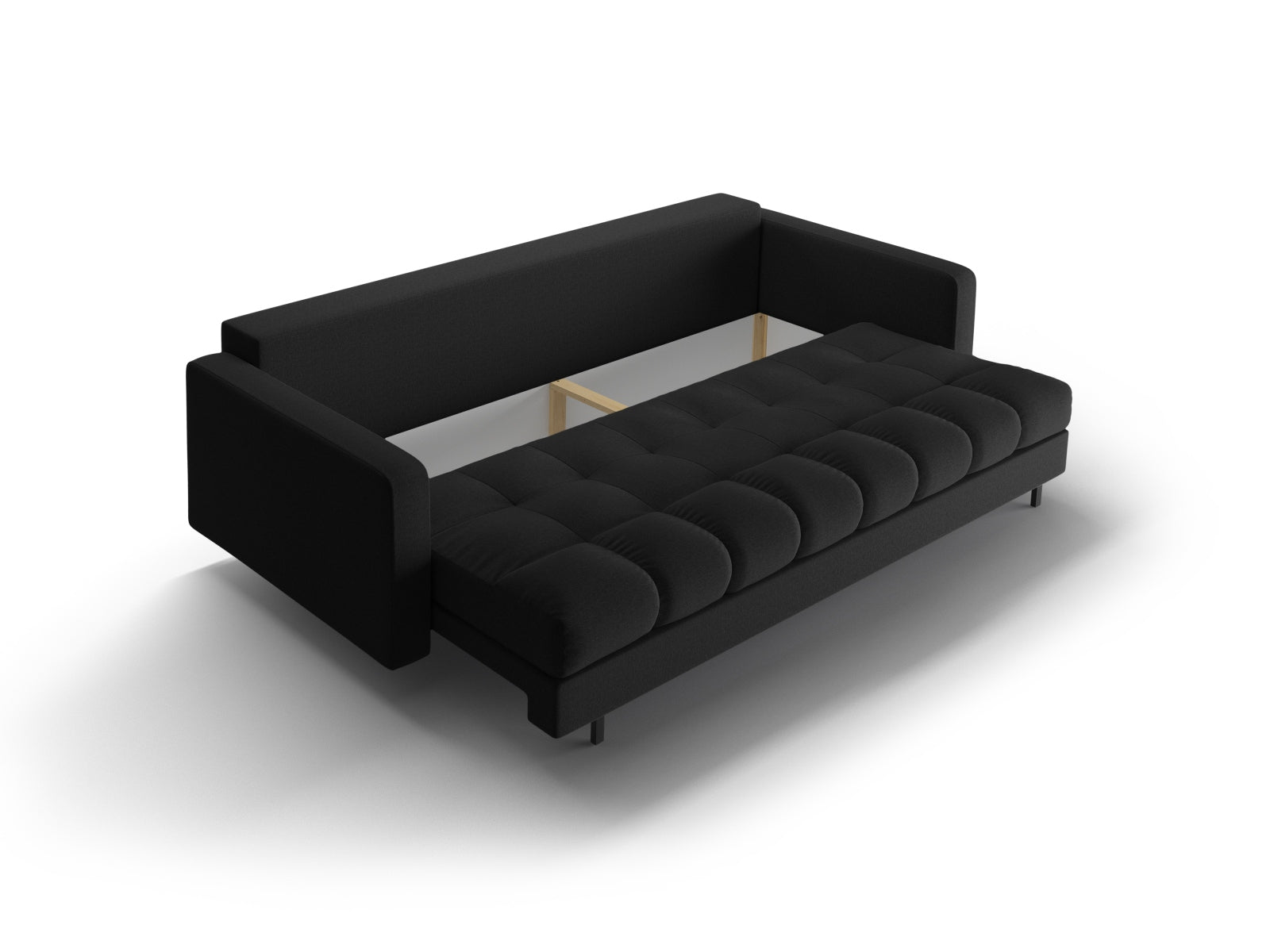 Modernes 3-Sitzer Sofa Bali in stilvollem Schwarz und Neve, perfekt für multifunktionale Wohnräume mit Schlaffunktion und praktischem Stauraum.