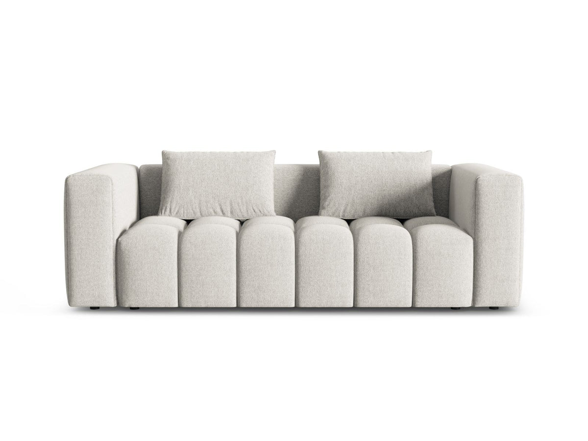 Beiges Bettsofa Verona von Cosmopolitan Design mit Sorella-Polsterstoff, Massivholzrahmen, Bettkasten und schwarzen Kunststoffbeinen.