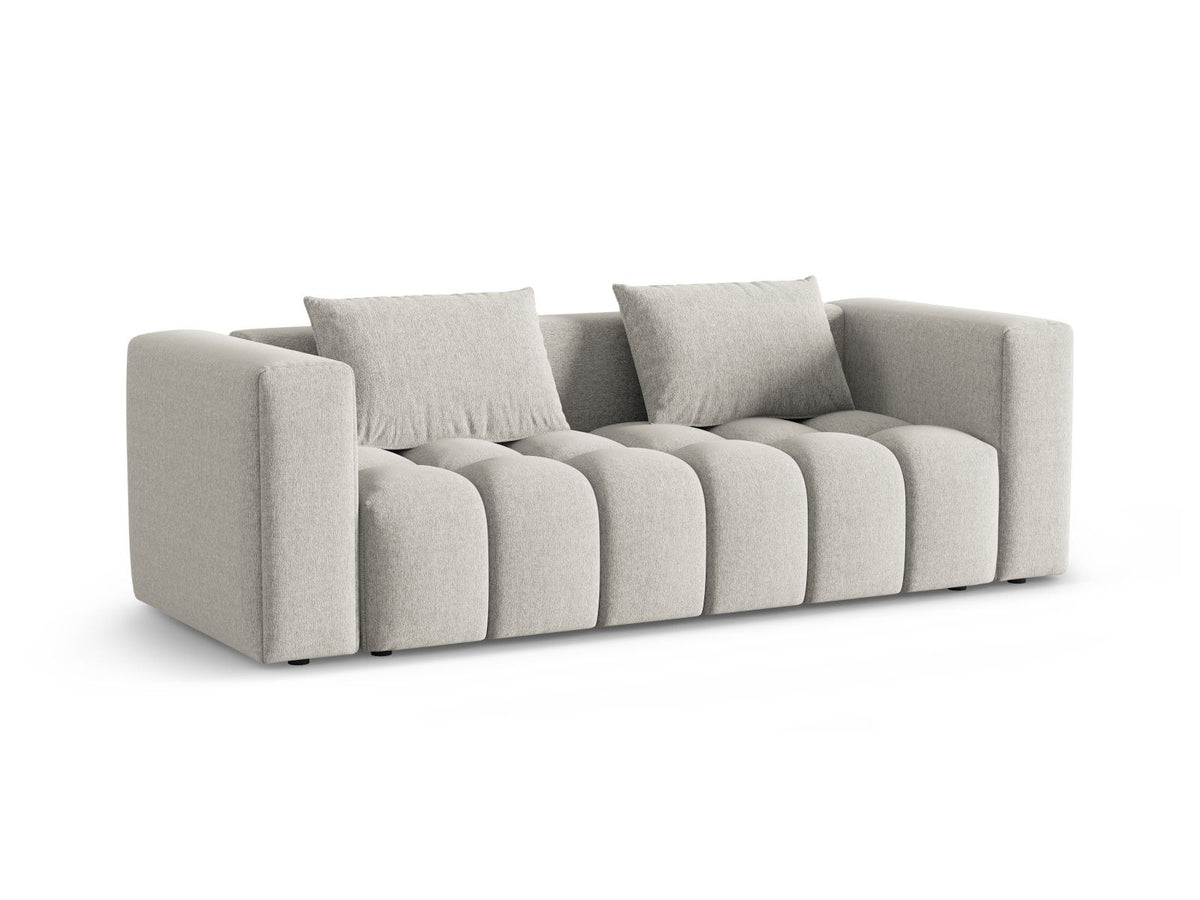 Beiges Bettsofa Verona von Cosmopolitan Design mit Sorella-Polsterstoff, Massivholzrahmen, Bettkasten und schwarzen Kunststoffbeinen.