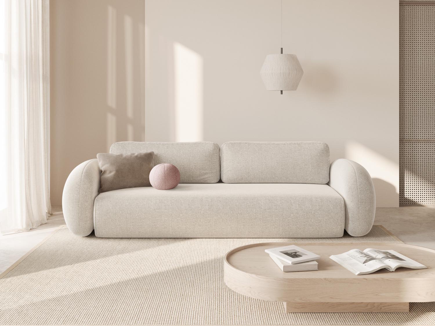 Tonale Sofa mit Schlaffunktion und Stauraum 3 Sitzer in Light Beige präsentiert im Onlineshop von KAQTU Design AG. Bettsofa ist von Cosmopolitan Design