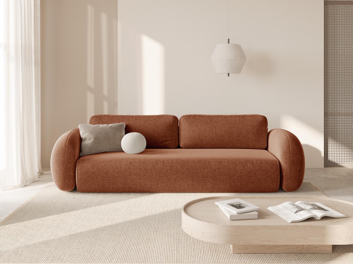 Tonale Sofa mit Schlaffunktion und Stauraum 3 Sitzer in Brick präsentiert im Onlineshop von KAQTU Design AG. Bettsofa ist von Cosmopolitan Design