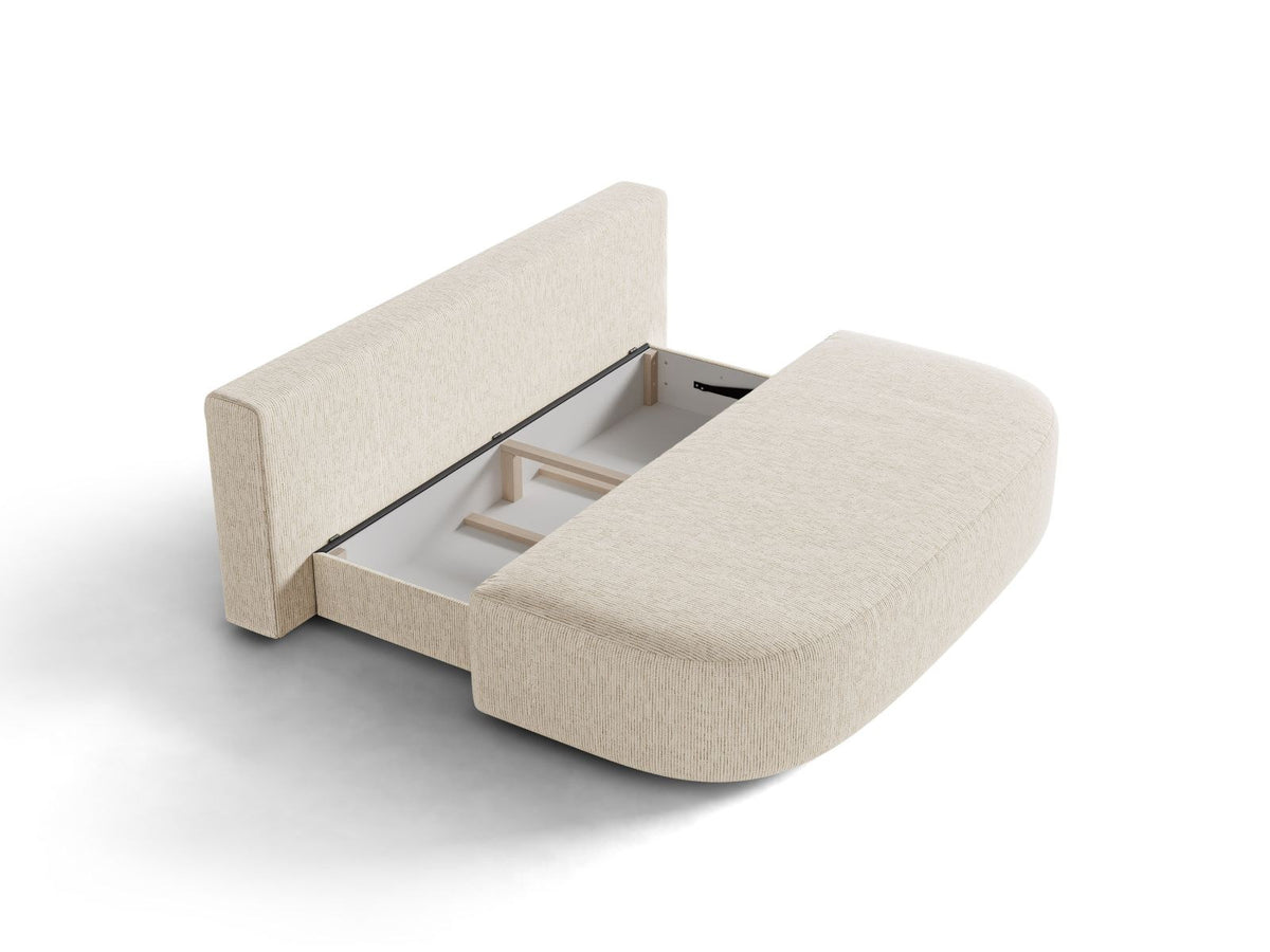 Bettsofa Sophia in Light Beige-Baltimore mit Massivholzrahmen, Stoffbezug und schwarzen Kunststoffbeinen, 3 Sitzplätze mit Bettkasten.