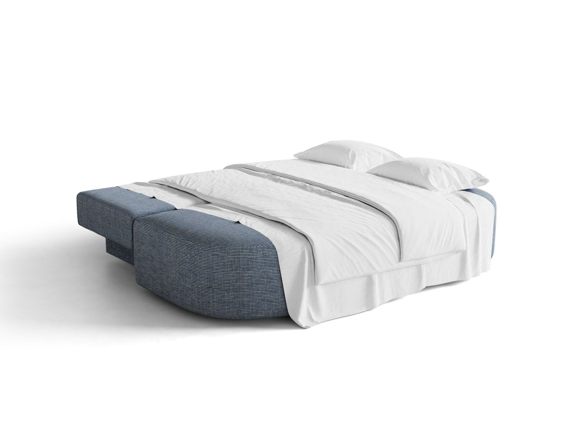 Bettsofa Sophia in Light Beige-Baltimore mit Massivholzrahmen, Stoffbezug und schwarzen Kunststoffbeinen, 3 Sitzplätze mit Bettkasten.