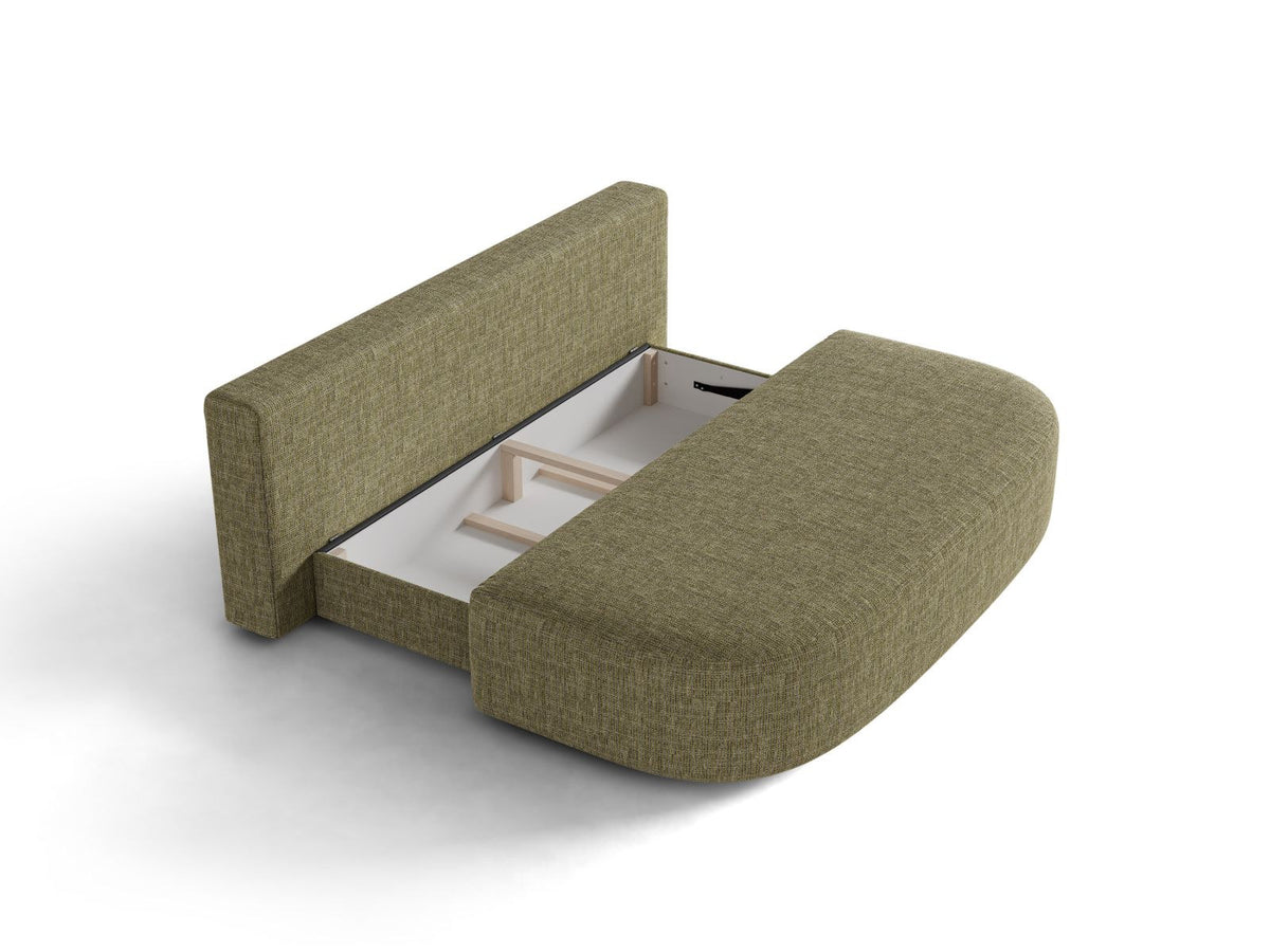Bettsofa Sophia in Light Beige-Baltimore mit Massivholzrahmen, Stoffbezug und schwarzen Kunststoffbeinen, 3 Sitzplätze mit Bettkasten.