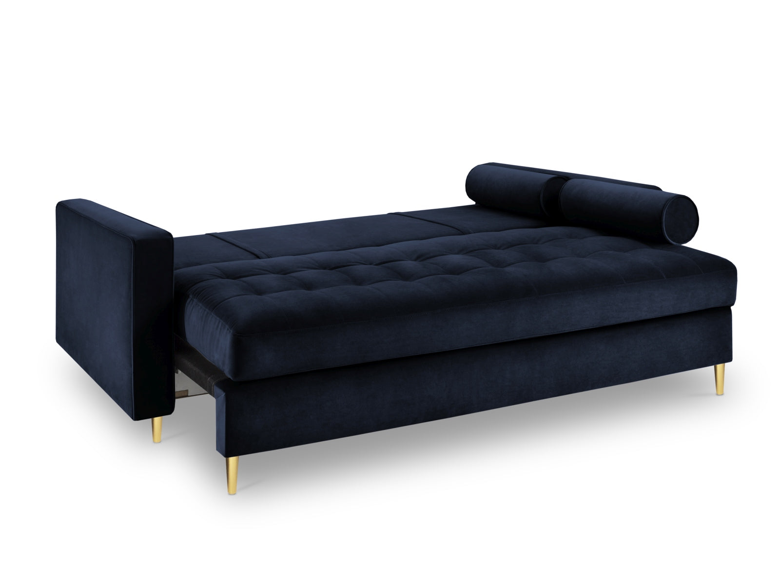 Stylisches 3-Sitzer Sofa Aspen in Royal Blue, perfekt für jedes Wohnzimmer, kombiniert Komfort mit einer praktischen Schlaffunktion und Stauraum.