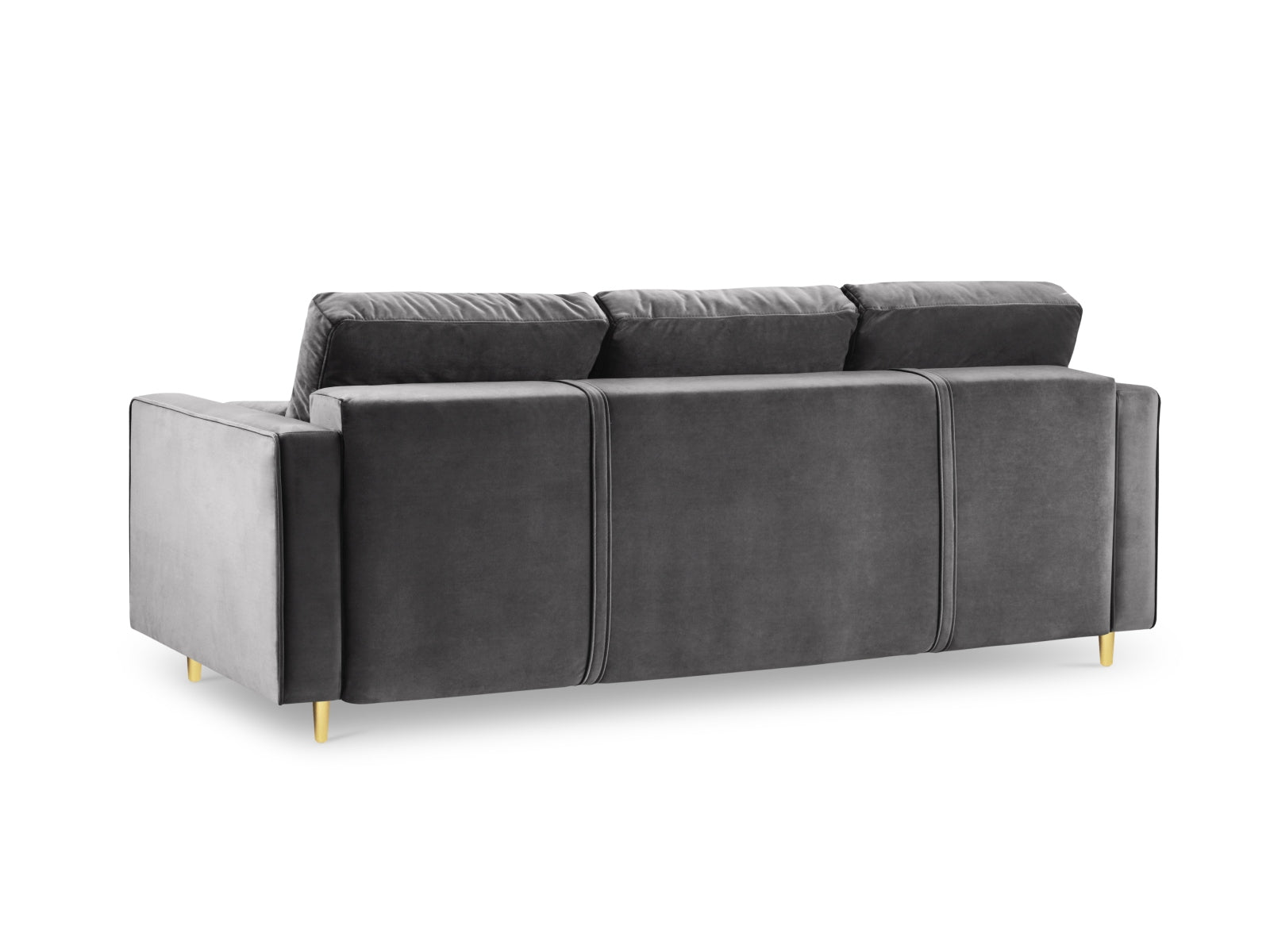 Elegantes 3-Sitzer Sofa Aspen in Dunkelgrau, ideal für Wohnräume, bietet eine praktische Schlaffunktion und cleveren Stauraum.