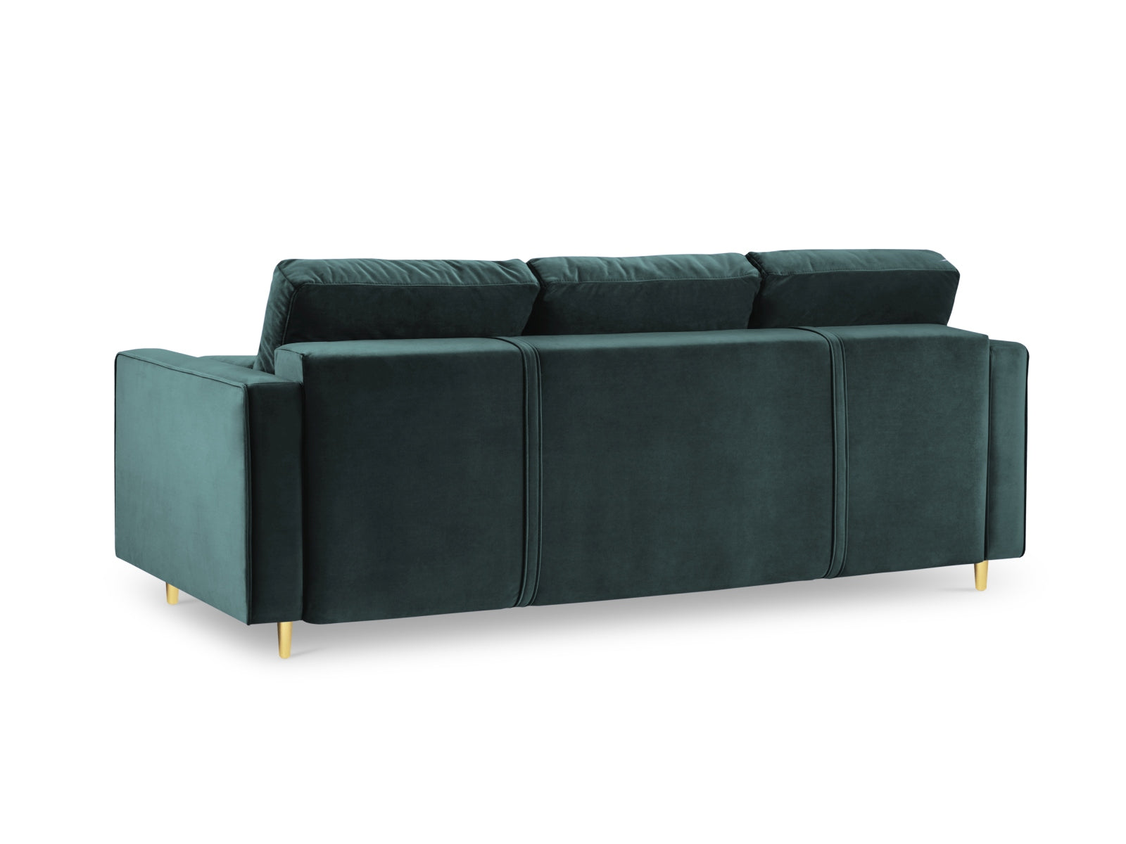 Elegantes 3-Sitzer Sofa Aspen in Petrol, ideal für entspannte Stunden und als praktisches Schlafsofa mit integriertem Stauraum.