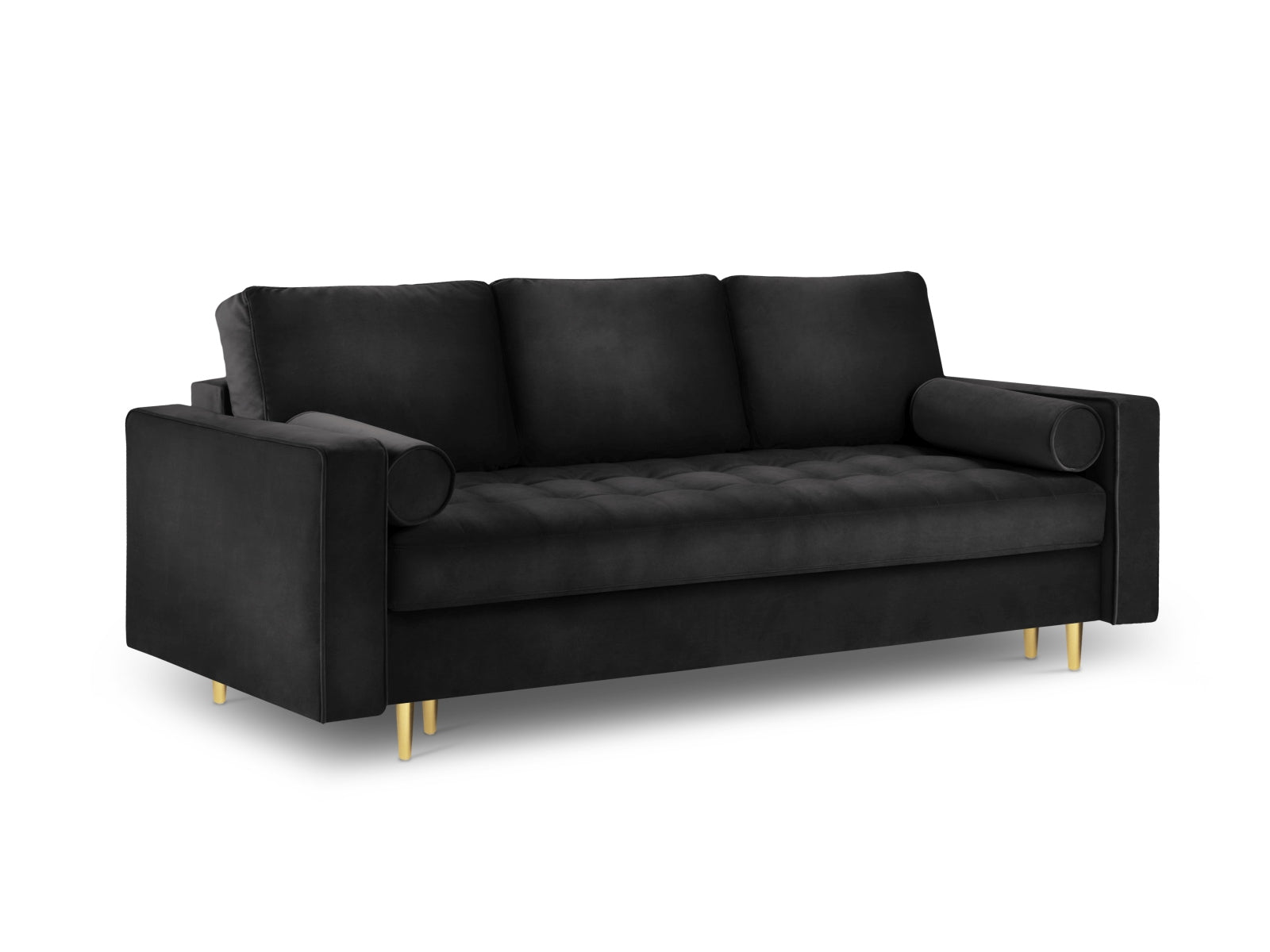 Elegantes 3-Sitzer Sofa Aspen in Schwarz, ideal für kleine Räume, bietet Schlafkomfort und praktischen Stauraum für Ihre Bedürfnisse.