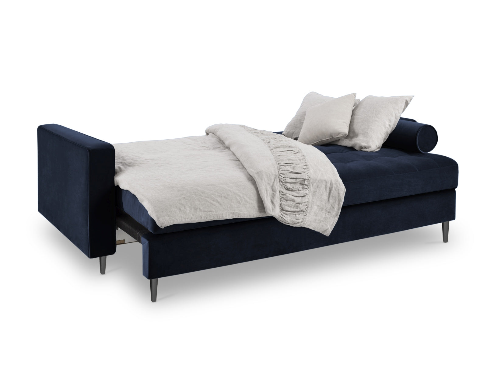 Stylisches 3-Sitzer Sofa Aspen in Royal Blue, perfekt für jedes Wohnzimmer, mit cleverer Schlaffunktion und integriertem Stauraum.