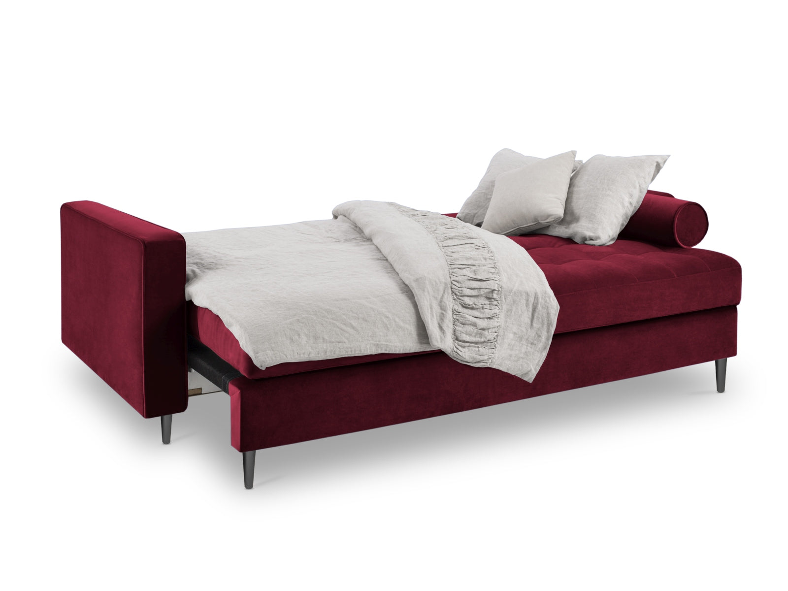 Elegantes 3-Sitzer Sofa Aspen in Red-Salvador, ideal für Wohnräume, bietet Schlaffunktion und praktischen Stauraum.