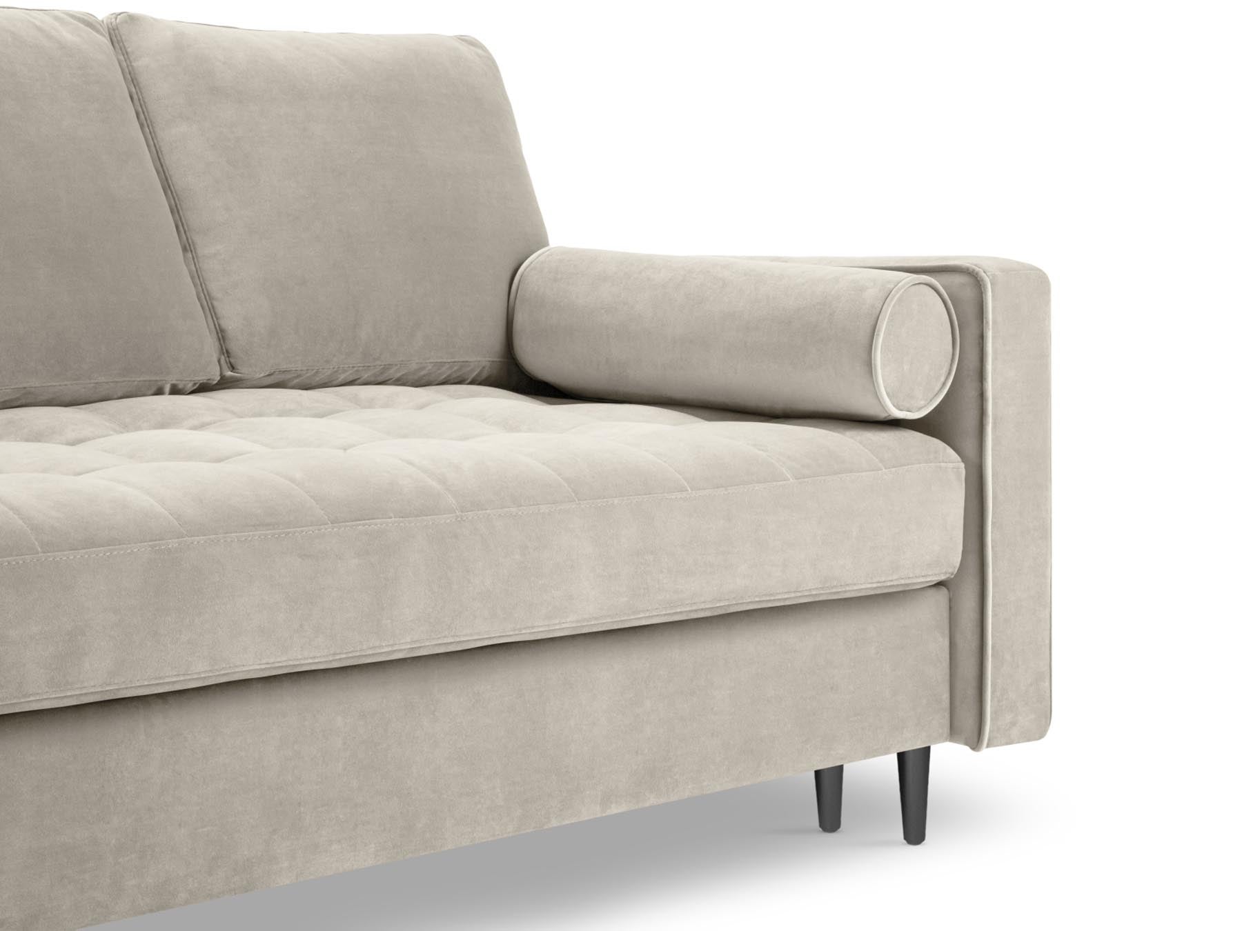Elegantes 3-Sitzer Bettsofa Aspen in edlem Dunkelbeige, perfekt für entspannte Abende und überraschende Übernachtungen, inklusive Stauraum.