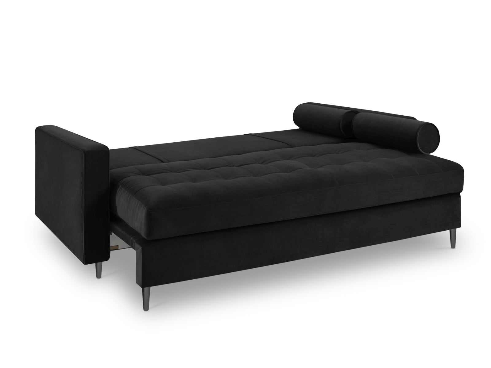 Modernes 3-Sitzer Sofa Aspen in stilvollem Schwarz, kombiniert Schlafkomfort mit cleverem Stauraum für eine praktische Wohnlösung.