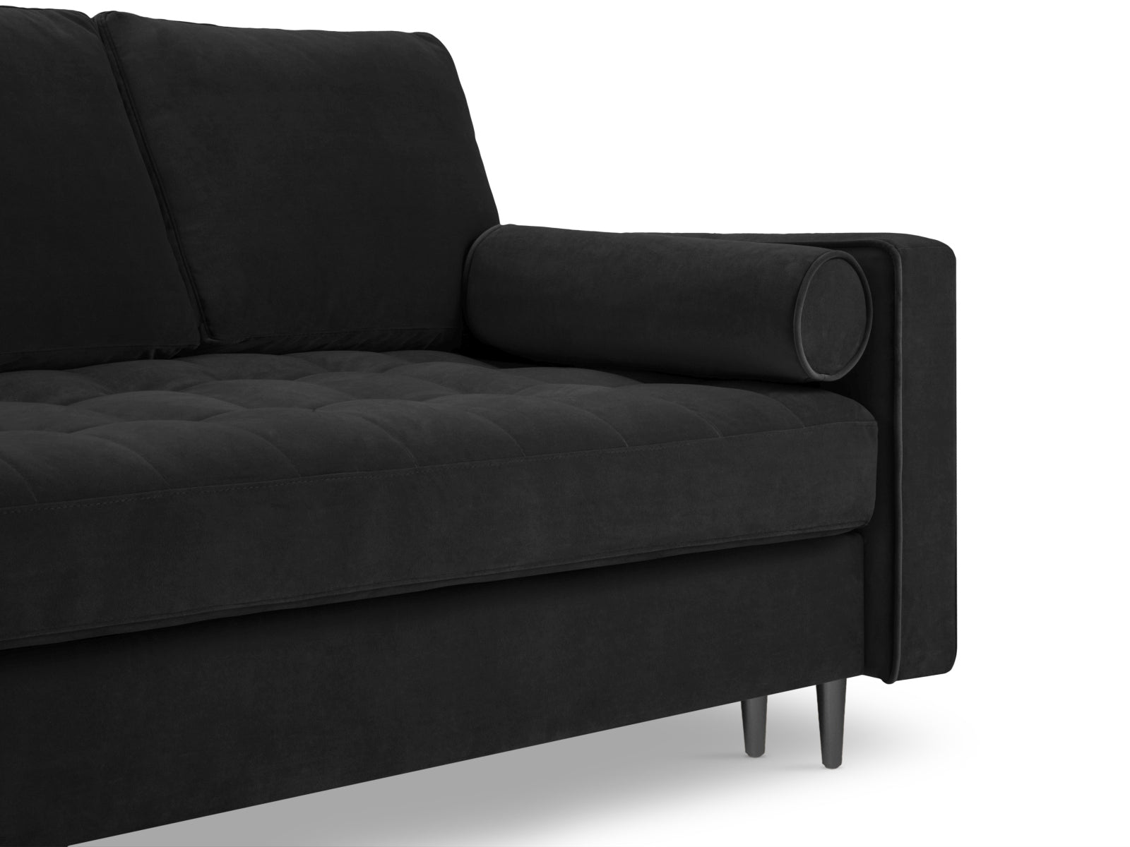 Elegantes 3-Sitzer Bettsofa Aspen in Schwarz, das Schlafgelegenheit und praktischen Stauraum vereint – ideal für jedes moderne Zuhause.