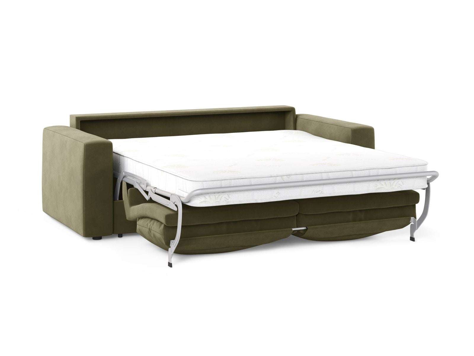 Stylisches 3-Sitzer Sofa Grena in elegantem Grün, ideal für entspannte Stunden und als praktische Schlaflösung für Übernachtungsgäste.