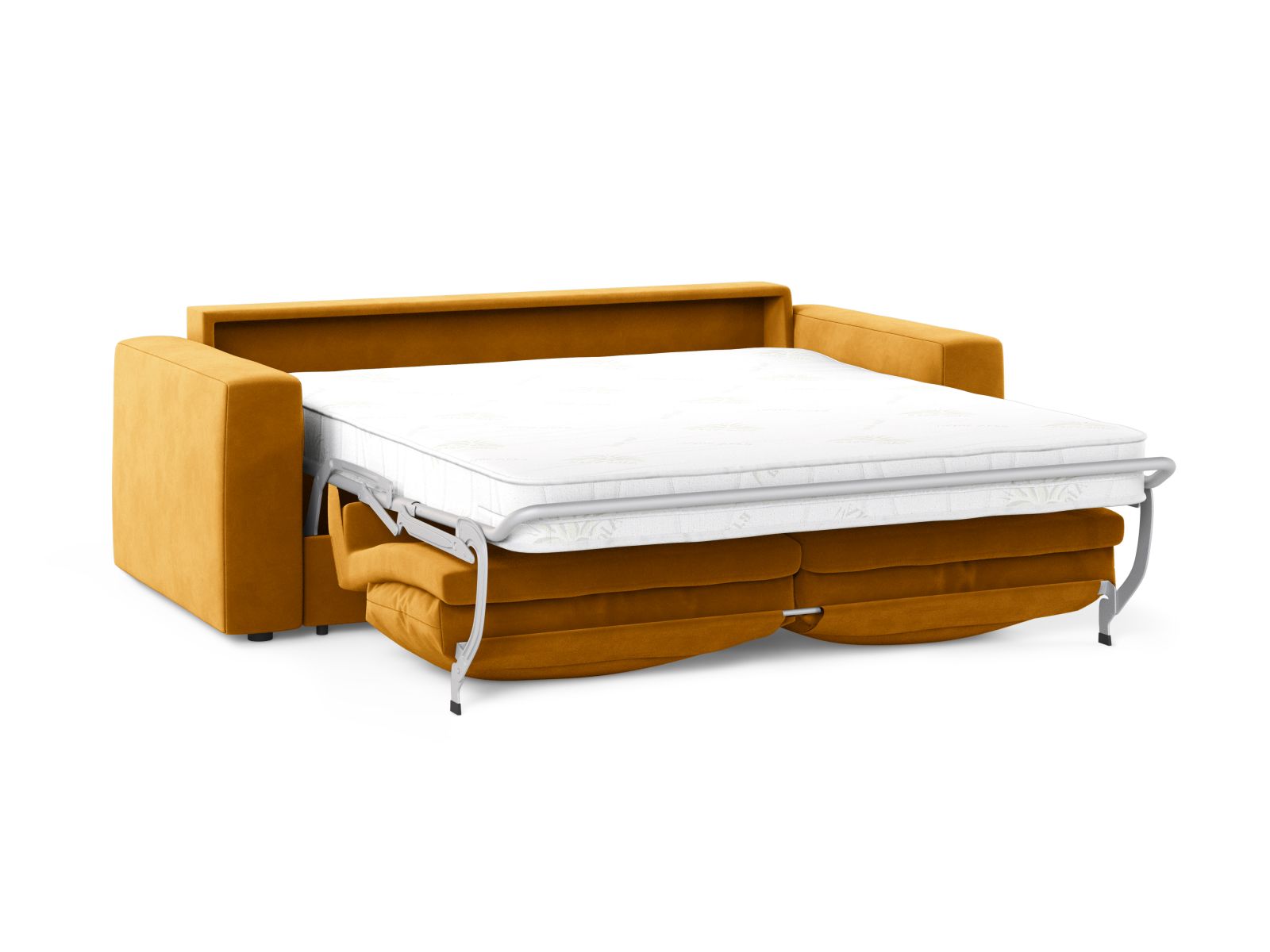 Stylisches 3-Sitzer Sofa Grena in strahlendem Gelb, ideal als Schlafgelegenheit und für entspannte Stunden im Wohnzimmer.