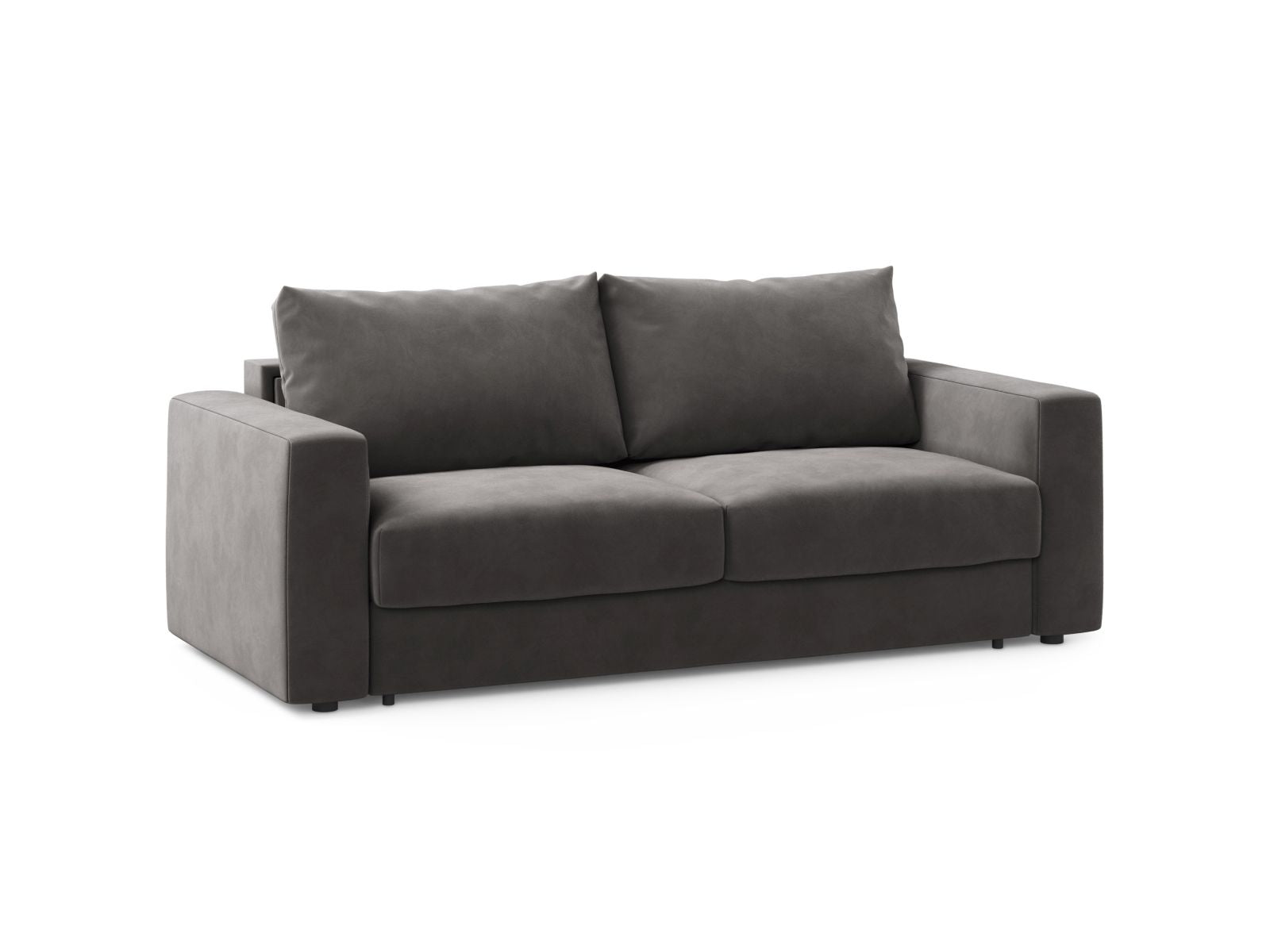 Elegantes 3-Sitzer Sofa Grena in Dunkelgrau mit praktischer Schlaffunktion, ideal für stilvolle Wohnräume und Gästeübernachtungen.