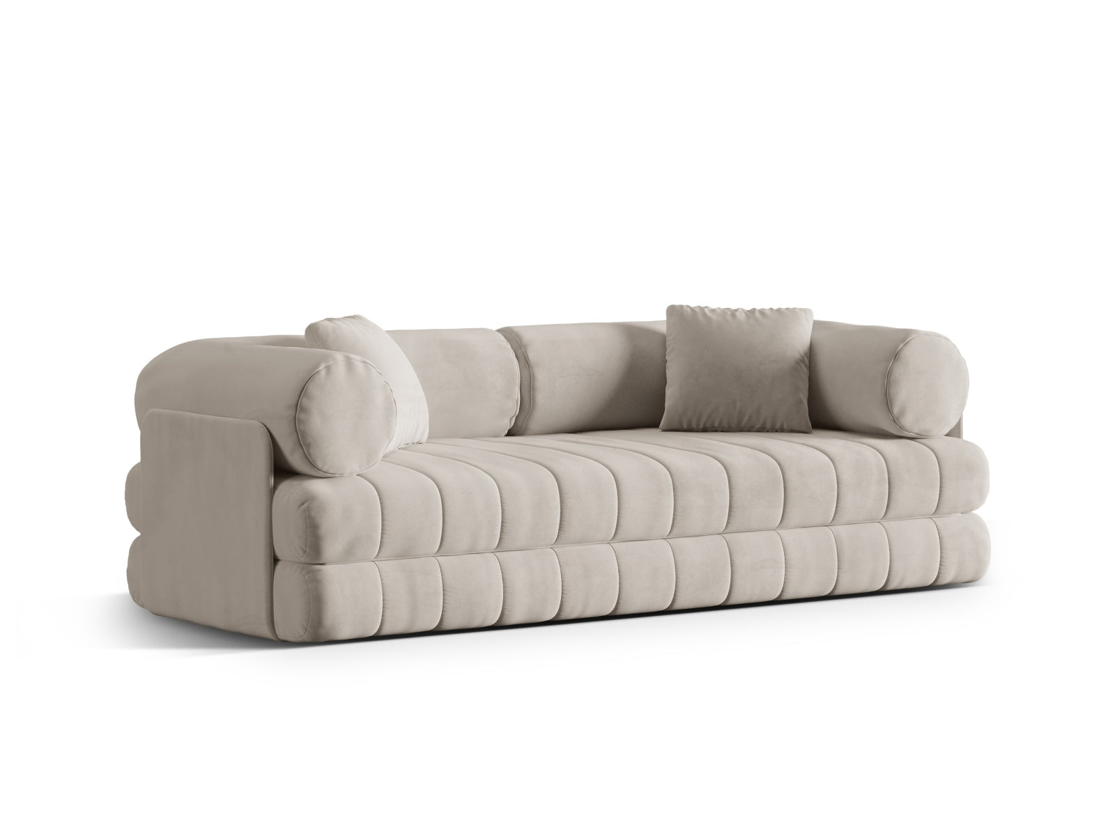 Elegantes 3-Sitzer Sofa aus Kemi Velour mit Schlaffunktion, perfekt für stilvolle Wohnräume und vielseitige Nutzung.