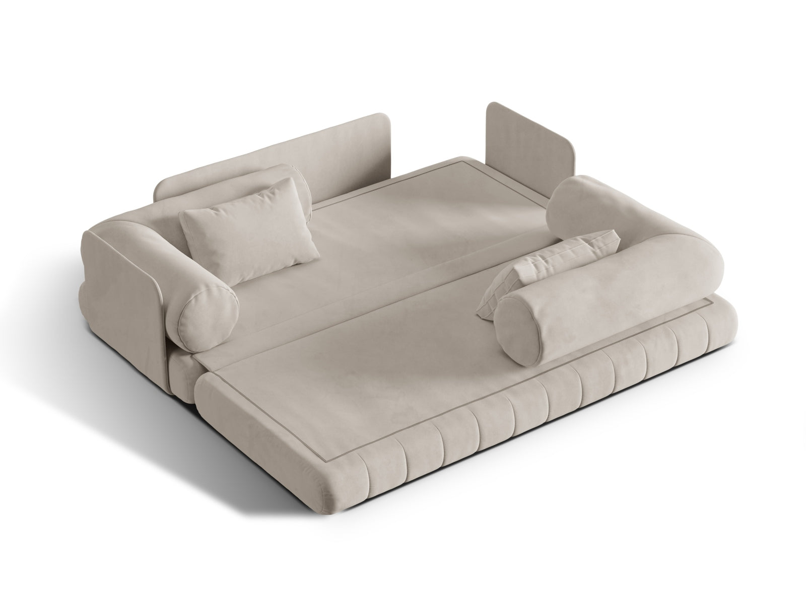 Kemi Velour Sofa mit Schlaffunktion 3 Sitzer in Beige präsentiert im Onlineshop von KAQTU Design AG. Bettsofa ist von Cosmopolitan Design