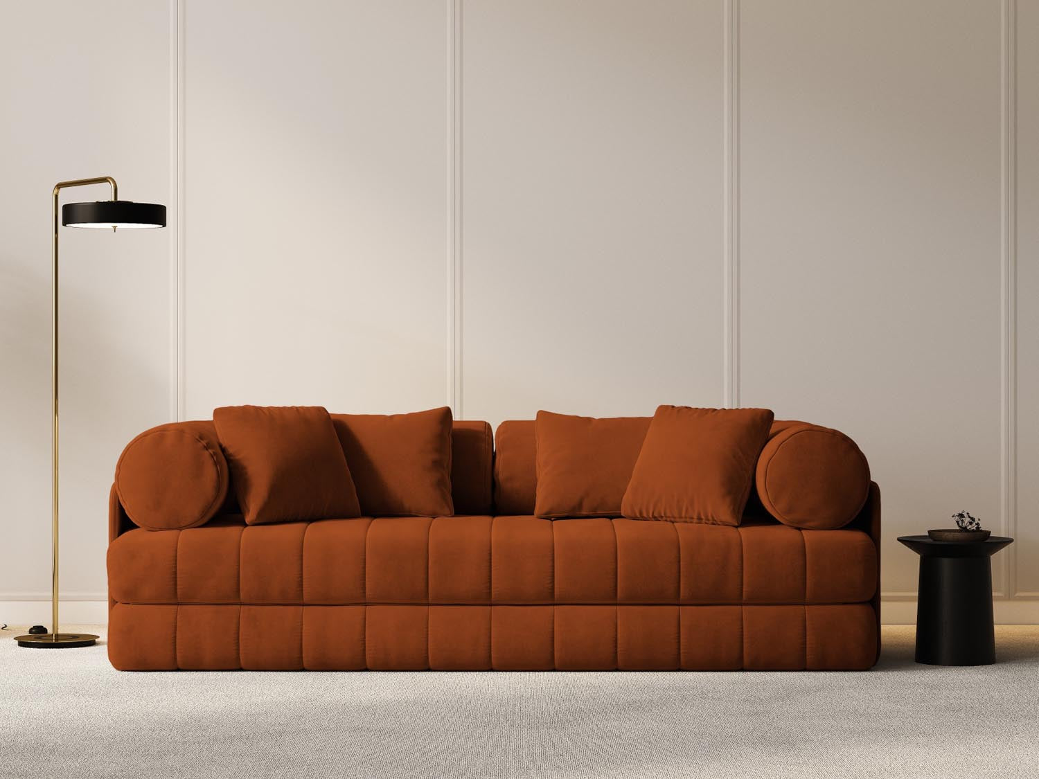 Kemi Velour Sofa mit Schlaffunktion 3 Sitzer in Terracotta präsentiert im Onlineshop von KAQTU Design AG. Bettsofa ist von Cosmopolitan Design