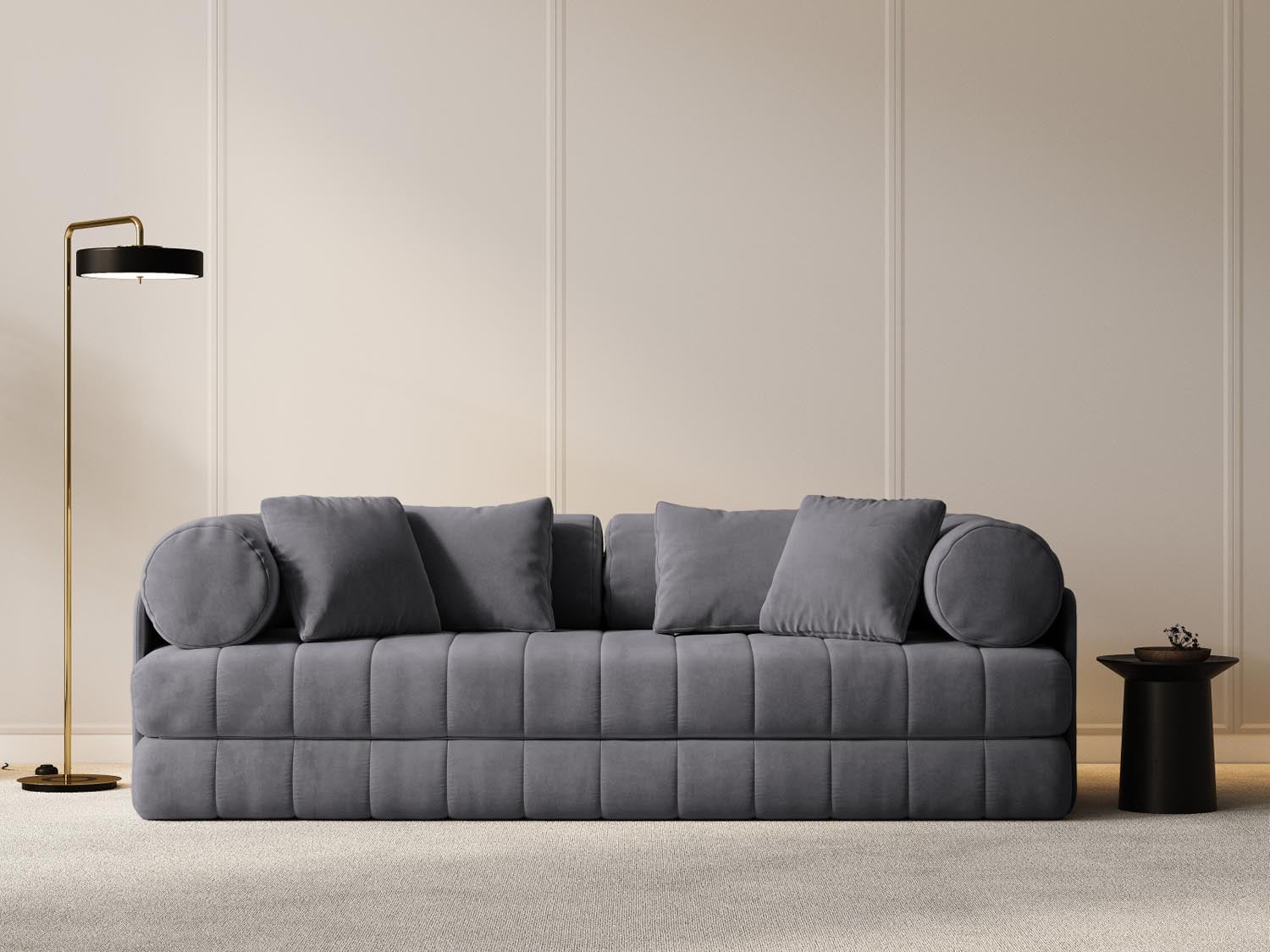 Kemi Velour Sofa mit Schlaffunktion 3 Sitzer in Dark Grey präsentiert im Onlineshop von KAQTU Design AG. Bettsofa ist von Cosmopolitan Design