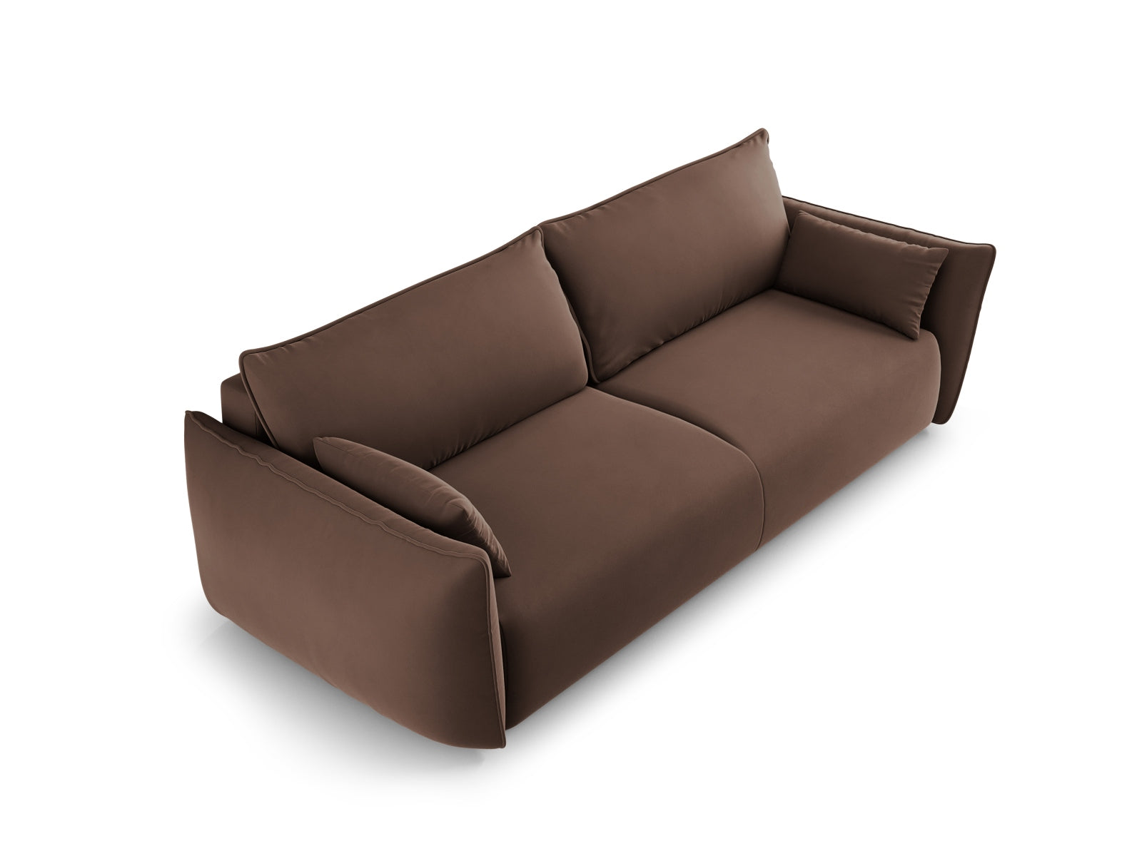 Elegantes 3-Sitzer Sofa Matera in warmem Braun, ideal für gemütliche Abende, bietet Schlaffunktion und praktischen Stauraum.