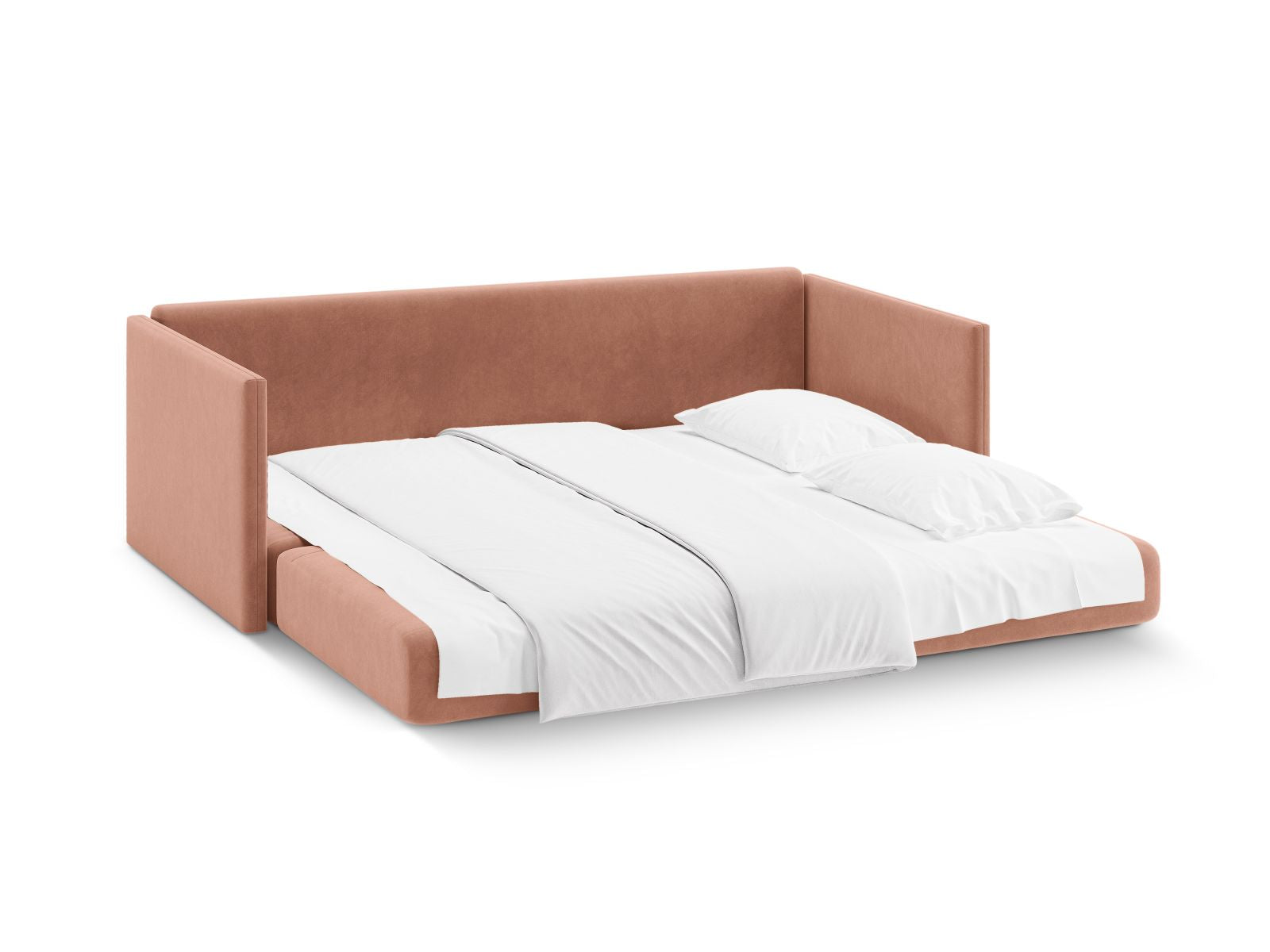 Modernes 3-Sitzer Sofa Shannon in sanftem Rosa, vielseitig einsetzbar als Schlafsofa für Gäste, kombiniert Stil und Komfort von Cosmopolitan Design.