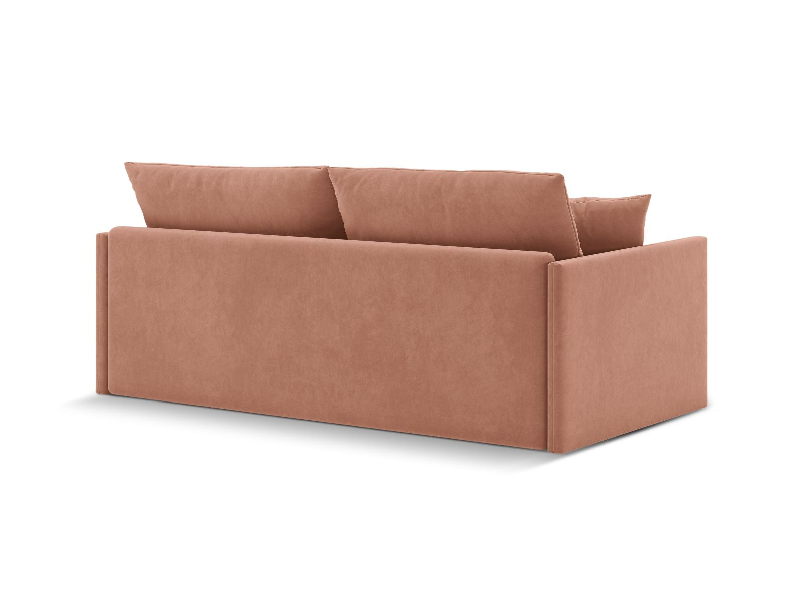 Elegantes 3-Sitzer Sofa Shannon in zartem Rosa, ideal als Schlafgelegenheit für Gäste, vereint Funktionalität und modernes Design.