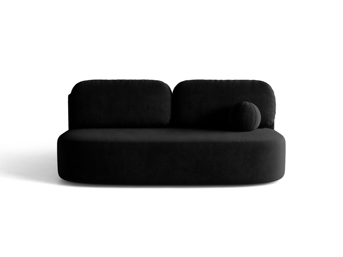 Beige Samt-Bettsofa Sophia von Cosmopolitan Design mit Bettkasten, Massivholzrahmen und schwarzen Kunststoffbeinen, drei Sitzplätze.