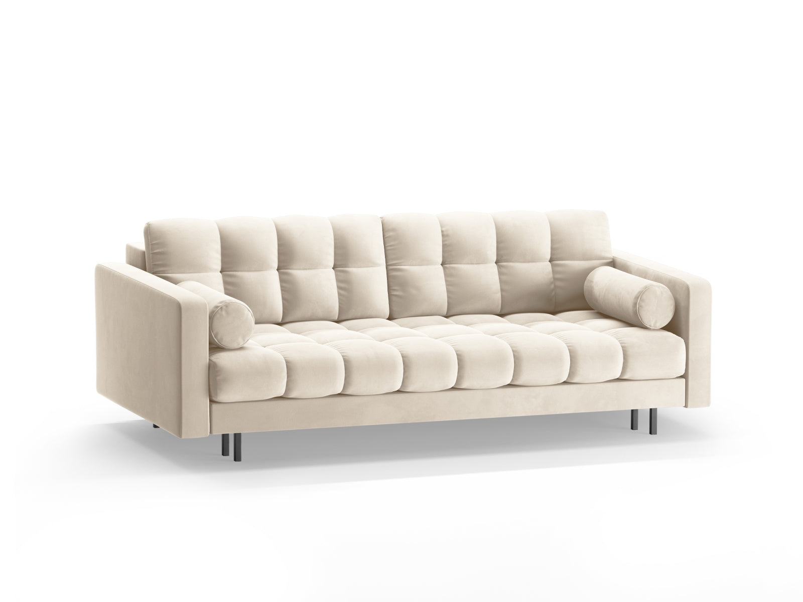 Elegantes 3-Sitzer Sofa Bali in Light Beige-Bluvel, ideal für Wohnräume, bietet Schlaffunktion und praktischen Stauraum.