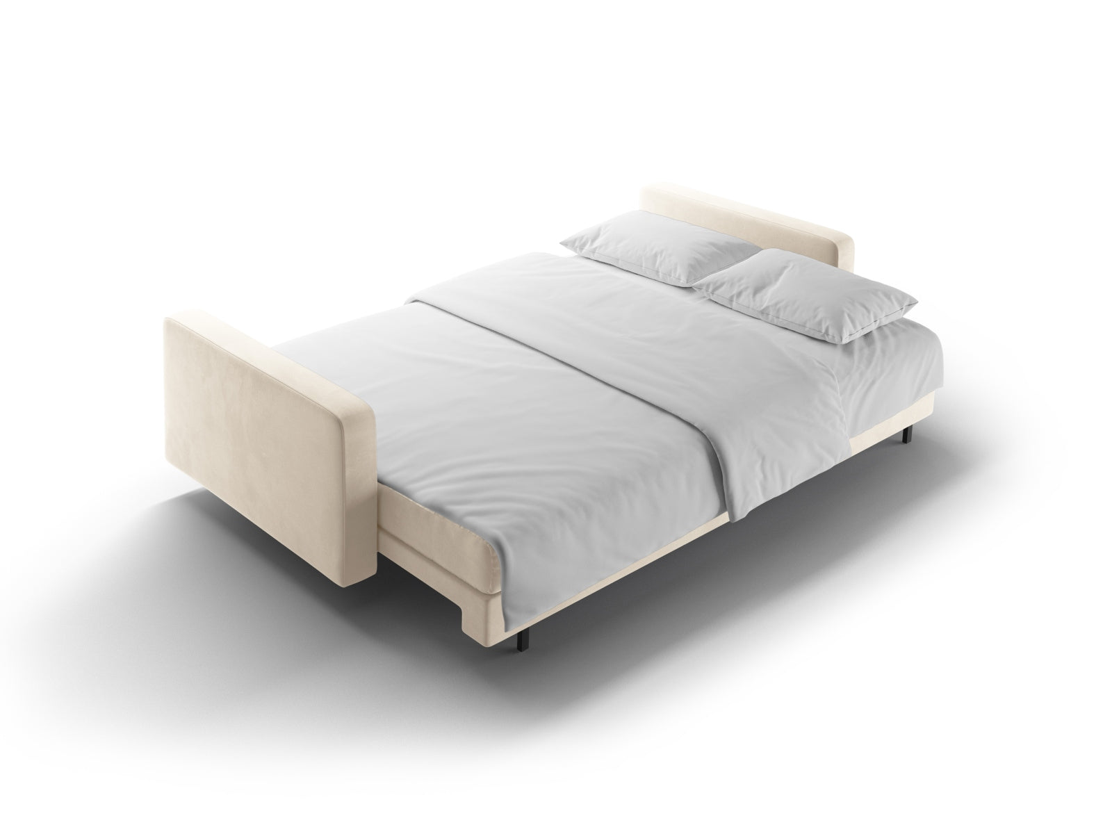 Elegantes 3-Sitzer Sofa Bali in neutralem Beige, ideal für gemütliche Abende, bietet praktische Schlaffunktion und Stauraum für Ihre Bedürfnisse.