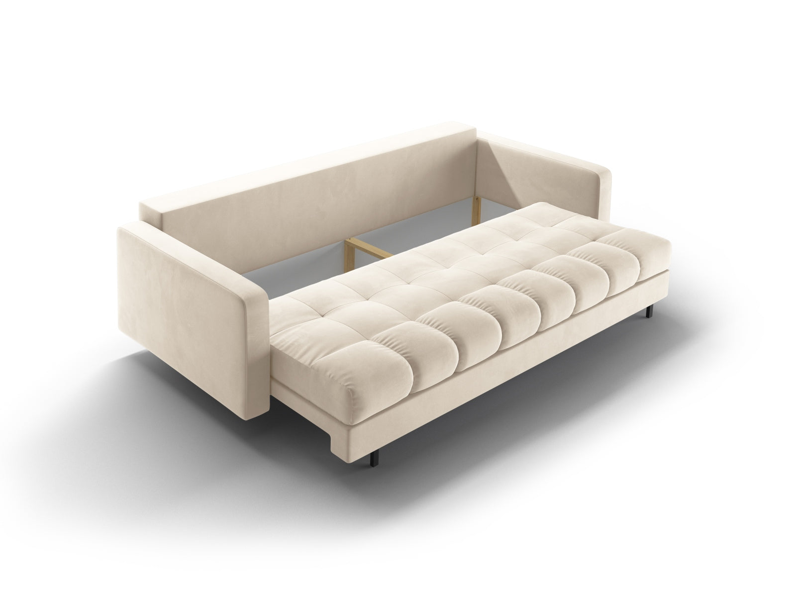 Modernes 3-Sitzer Sofa Bali in sanftem Beige, perfekt für stilvolle Wohnräume, mit cleverer Schlaffunktion und integriertem Stauraum.