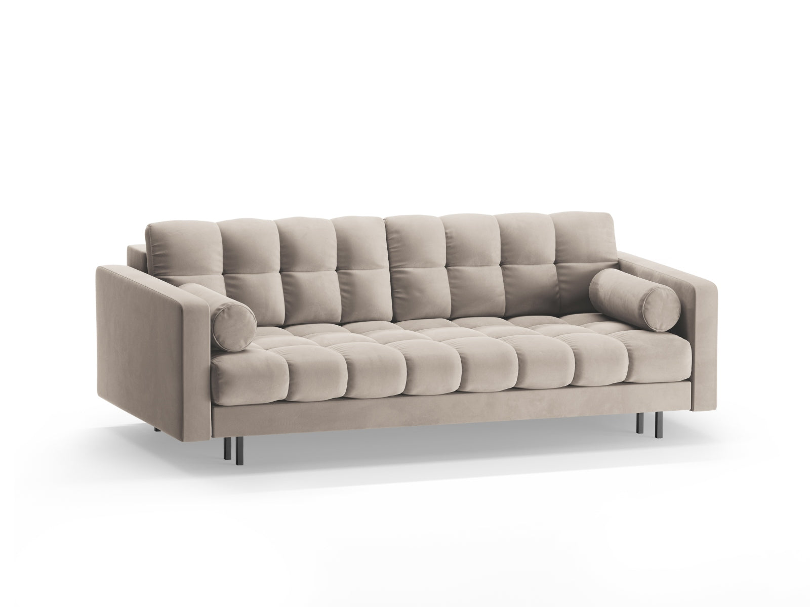 Elegantes 3-Sitzer Sofa Bali in Dunkelbeige mit Schlaffunktion und praktischem Stauraum, ideal für modernes Wohnen.