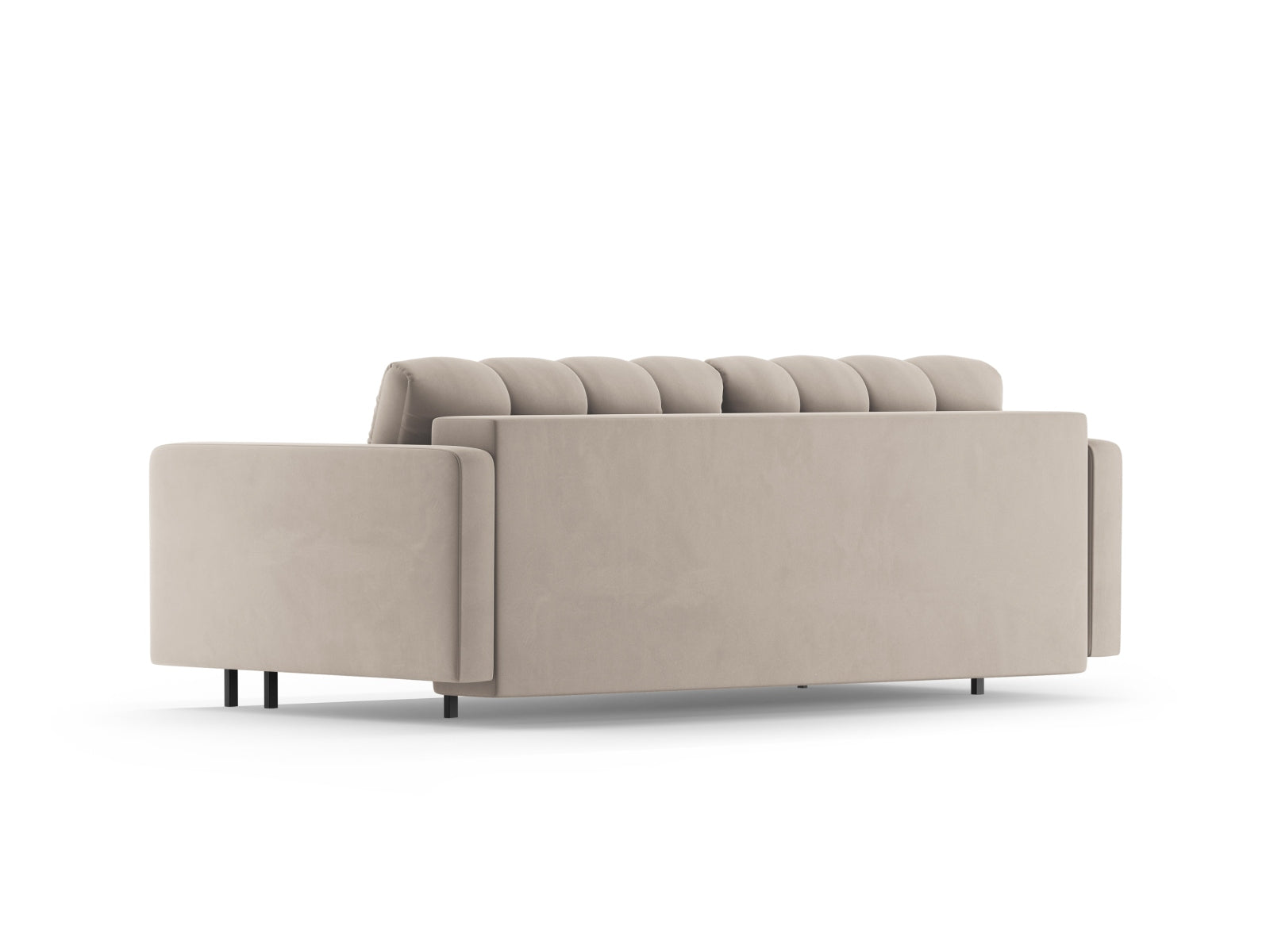 Elegantes 3-Sitzer Sofa Bali in edlem Dunkelbeige, vereint modernes Design mit praktischer Schlaffunktion und integriertem Stauraum.