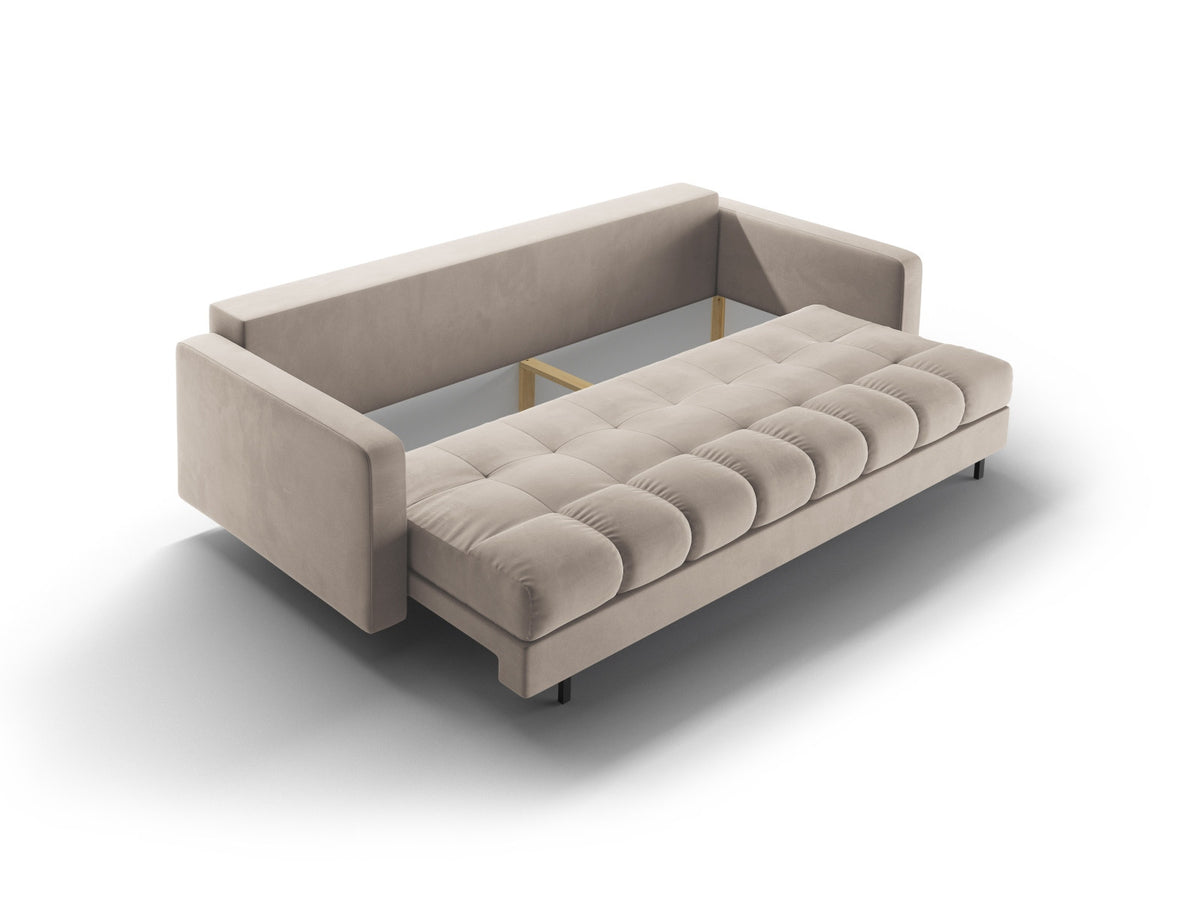 Dreisitzer Bettsofa Bali mit Stoffbezug, Holzrahmen und schwarzen Metallbeinen