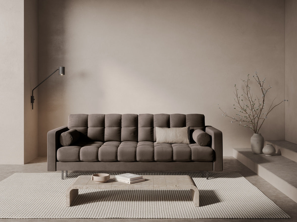 Dreisitzer Bettsofa Bali mit Stoffbezug, Holzrahmen und schwarzen Metallbeinen
