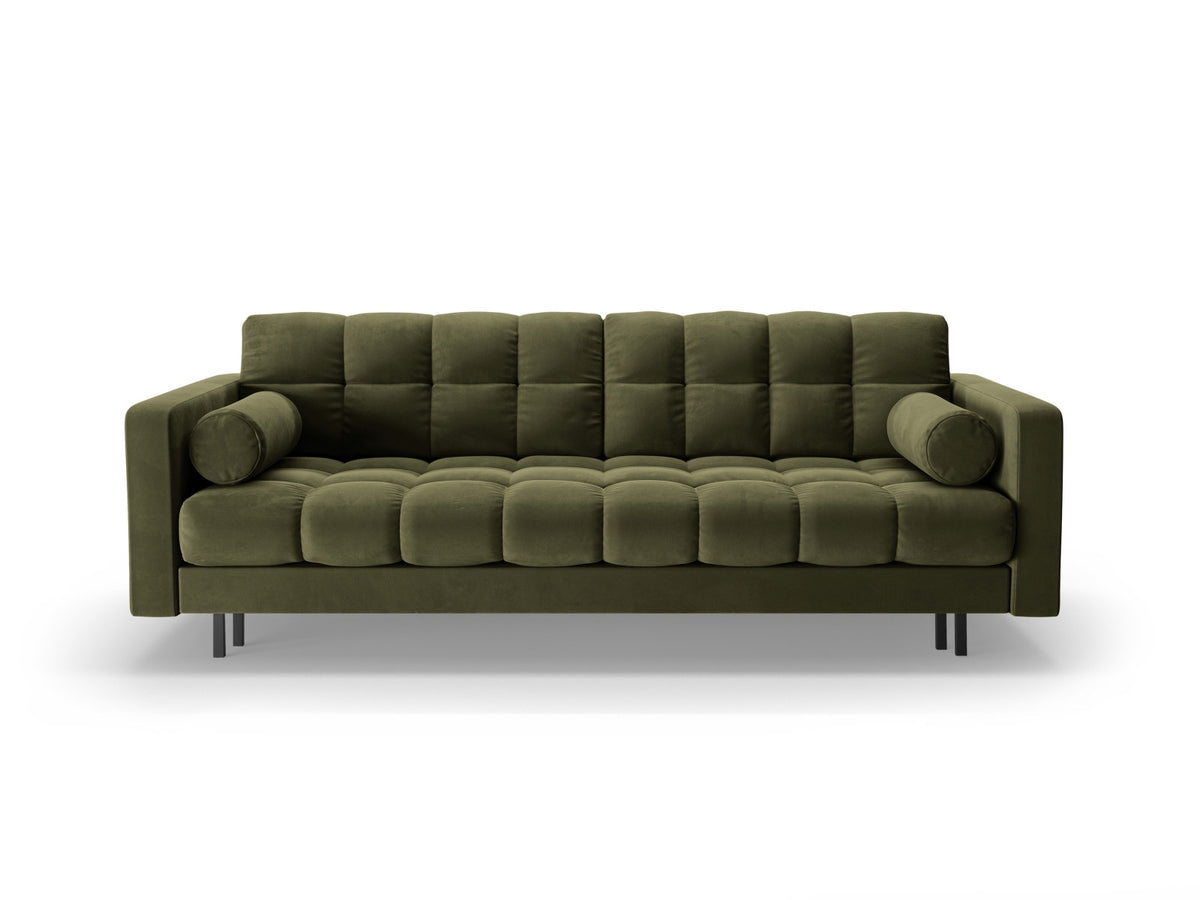 Dreisitzer Bettsofa Bali mit Stoffbezug, Holzrahmen und schwarzen Metallbeinen