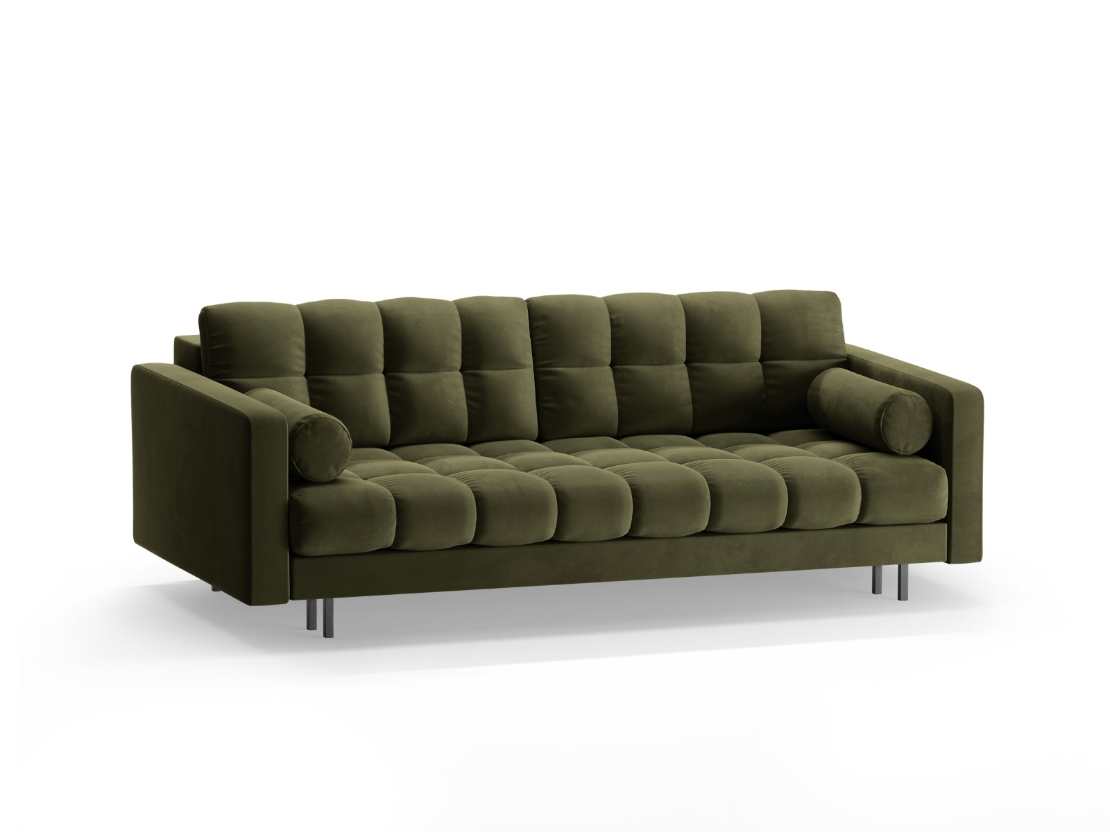 Elegantes 3-Sitzer Sofa Bali in Green-Bluvel, ideal als Bettsofa mit praktischer Schlaffunktion und Stauraum für Ihr Zuhause.