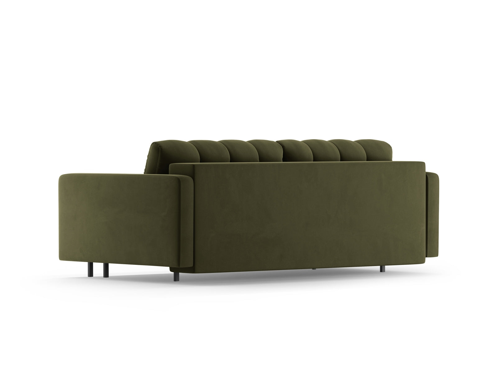 Elegantes 3-Sitzer Sofa Bali in Green-Bluvel, ideal für kleine Räume, bietet Schlafgelegenheit und praktischen Stauraum.