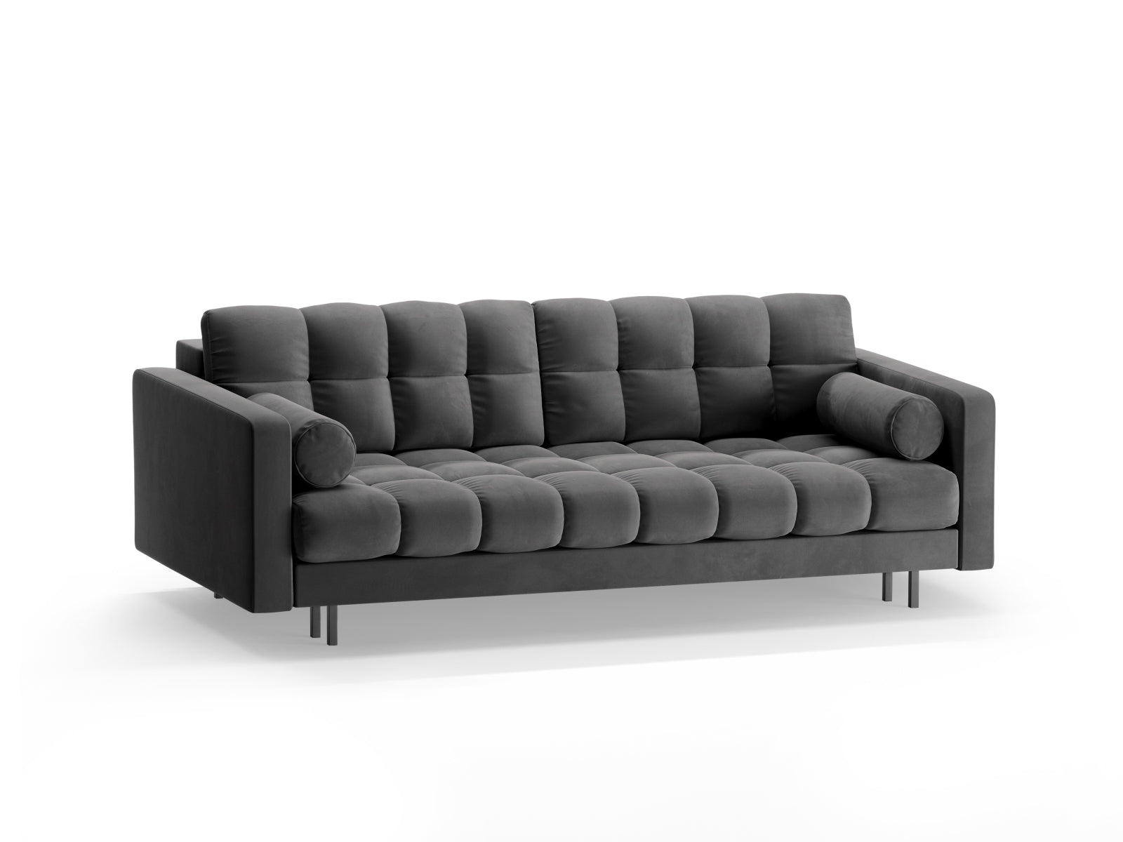Modernes 3-Sitzer Sofa Bali in stilvollem Grau, perfekt für multifunktionale Wohnräume, mit praktischer Schlaffunktion und integriertem Stauraum.