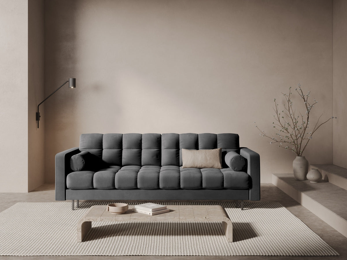 Dreisitzer Bettsofa Bali mit Stoffbezug, Holzrahmen und schwarzen Metallbeinen