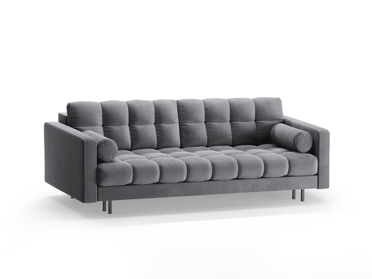 Dreisitzer Bettsofa Bali mit Stoffbezug, Holzrahmen und schwarzen Metallbeinen