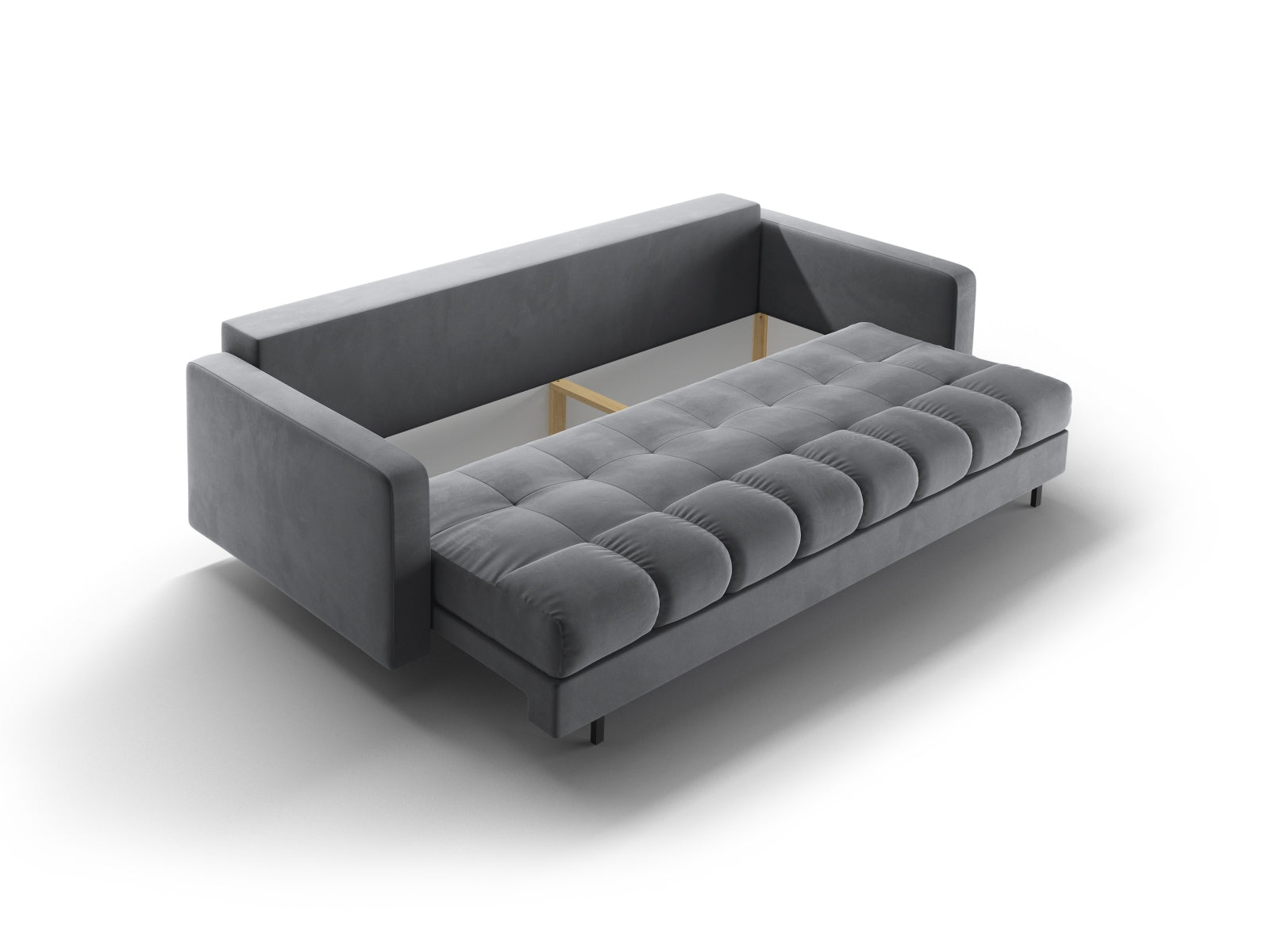 Modernes 3-Sitzer Sofa Bali in stilvollem Grau, perfekt für multifunktionale Wohnräume, mit praktischer Schlaffunktion und integriertem Stauraum.