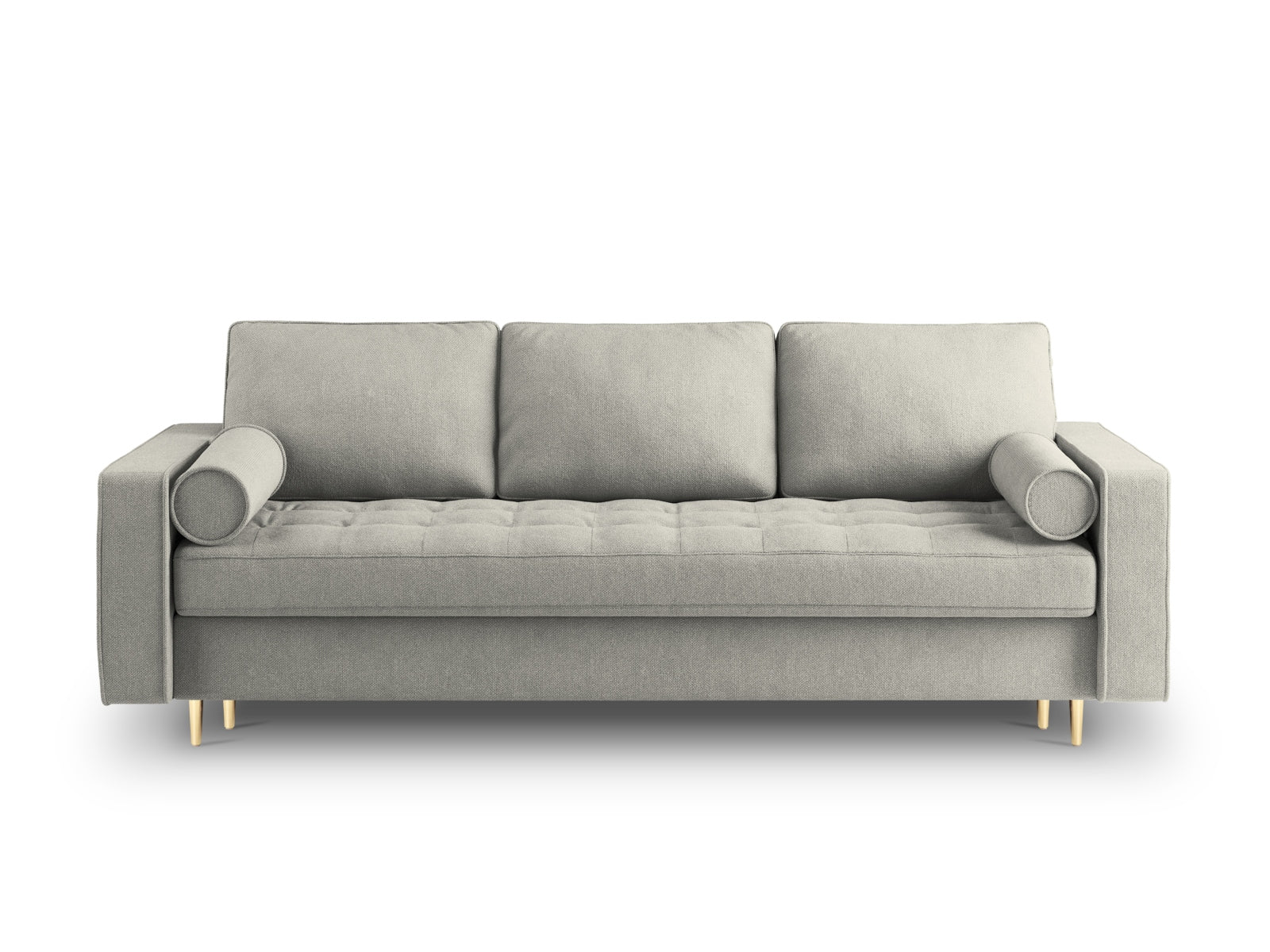 Modernes 3-Sitzer Sofa Aspen in stilvollem Grau, perfekt für multifunktionale Wohnräume, mit praktischer Schlaffunktion und integriertem Stauraum.