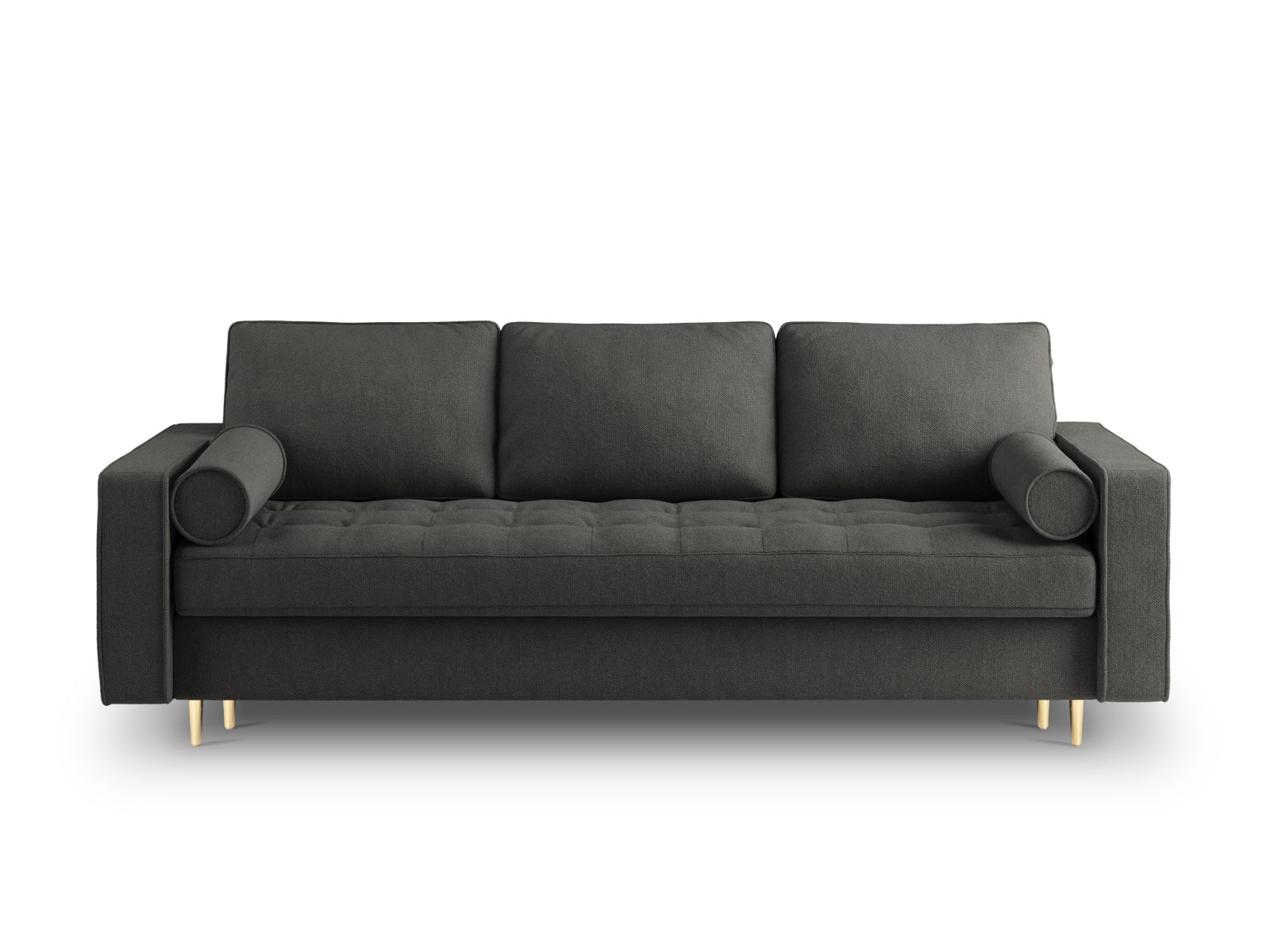 Elegantes 3-Sitzer Sofa Aspen in Dunkelgrau mit praktischer Schlaffunktion und Stauraum, ideal für moderne Wohnräume.
