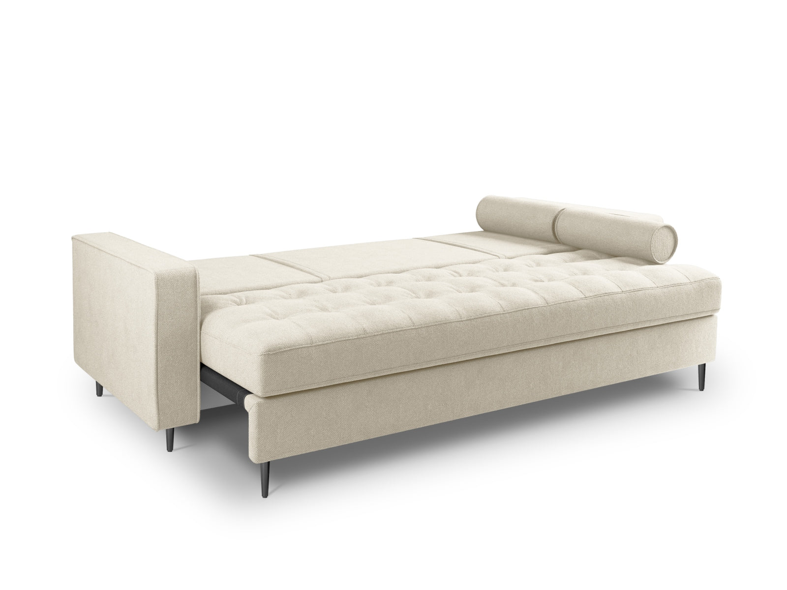 Elegantes 3-Sitzer Sofa Aspen in sanftem Beige, ideal für kleine Räume, bietet Schlafgelegenheit und praktischen Stauraum.