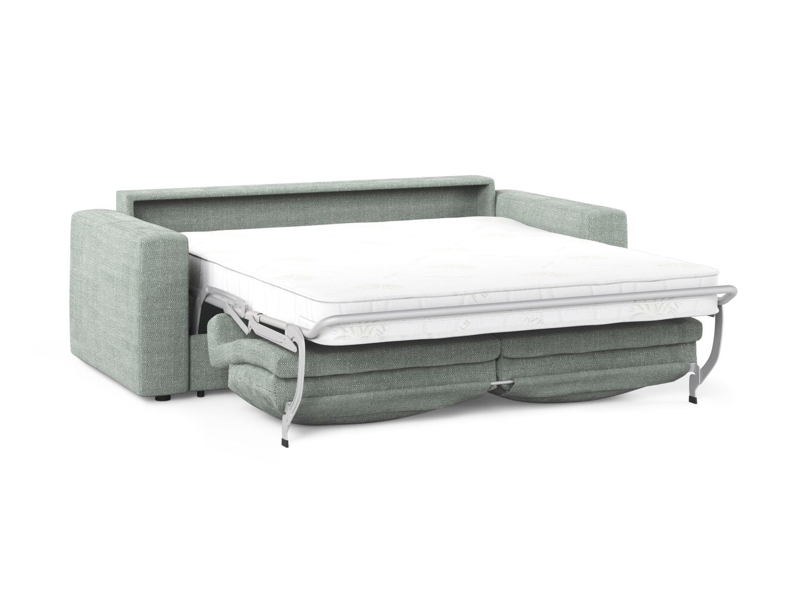Elegantes 3-Sitzer Sofa Grena in zartem Mintgrün, ideal für Wohnräume und als komfortables Bettsofa für Übernachtungsgäste.