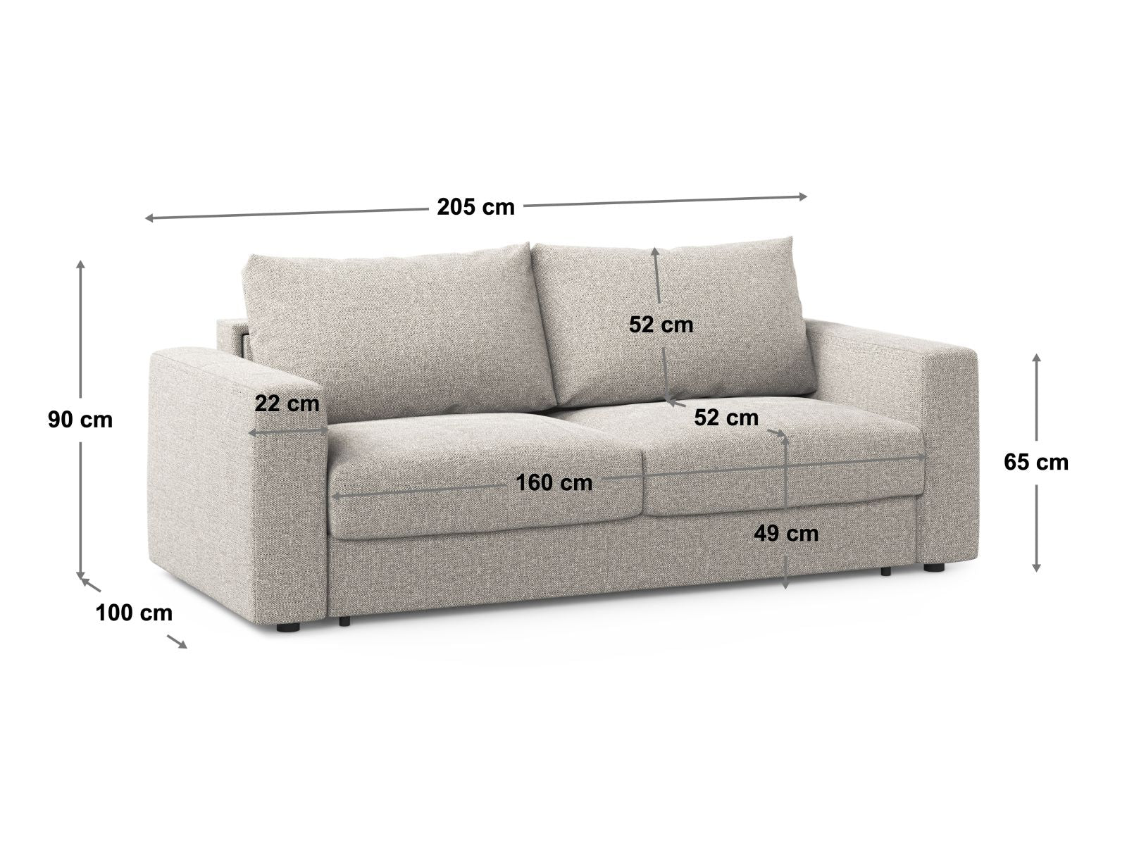 Stylisches 3-Sitzer Sofa Grena in tiefem Blau, perfekt für entspannte Abende und als Schlafgelegenheit für Gäste.