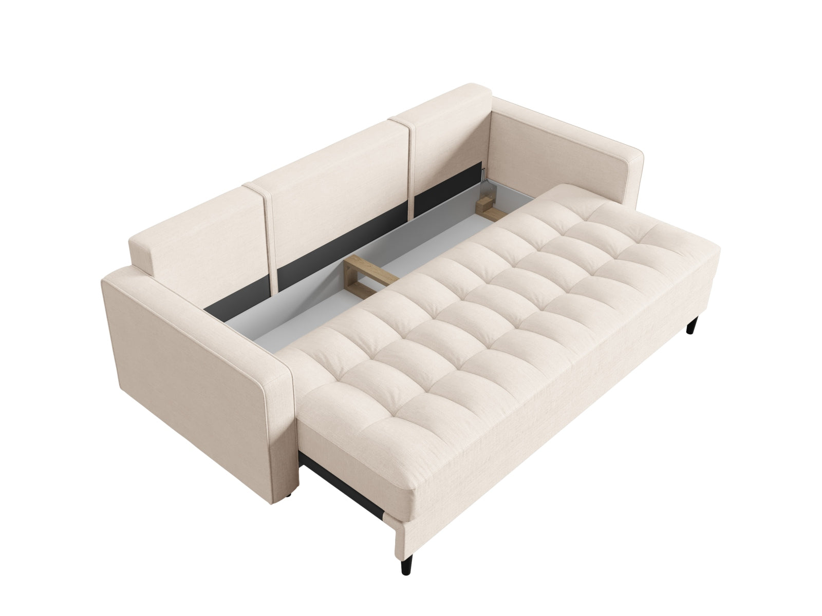 Modernes 3-Sitzer Sofa Aspen in stilvollem Beige, perfekt für jedes Wohnzimmer, mit cleverer Schlaffunktion und integriertem Stauraum.