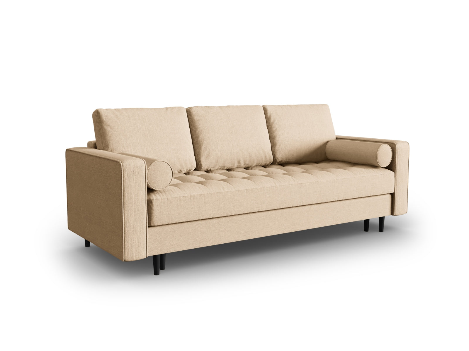 Beige-Melva 3-Sitzer Sofa Aspen mit praktischer Schlaffunktion und integriertem Stauraum, ideal für modernes Wohnen.