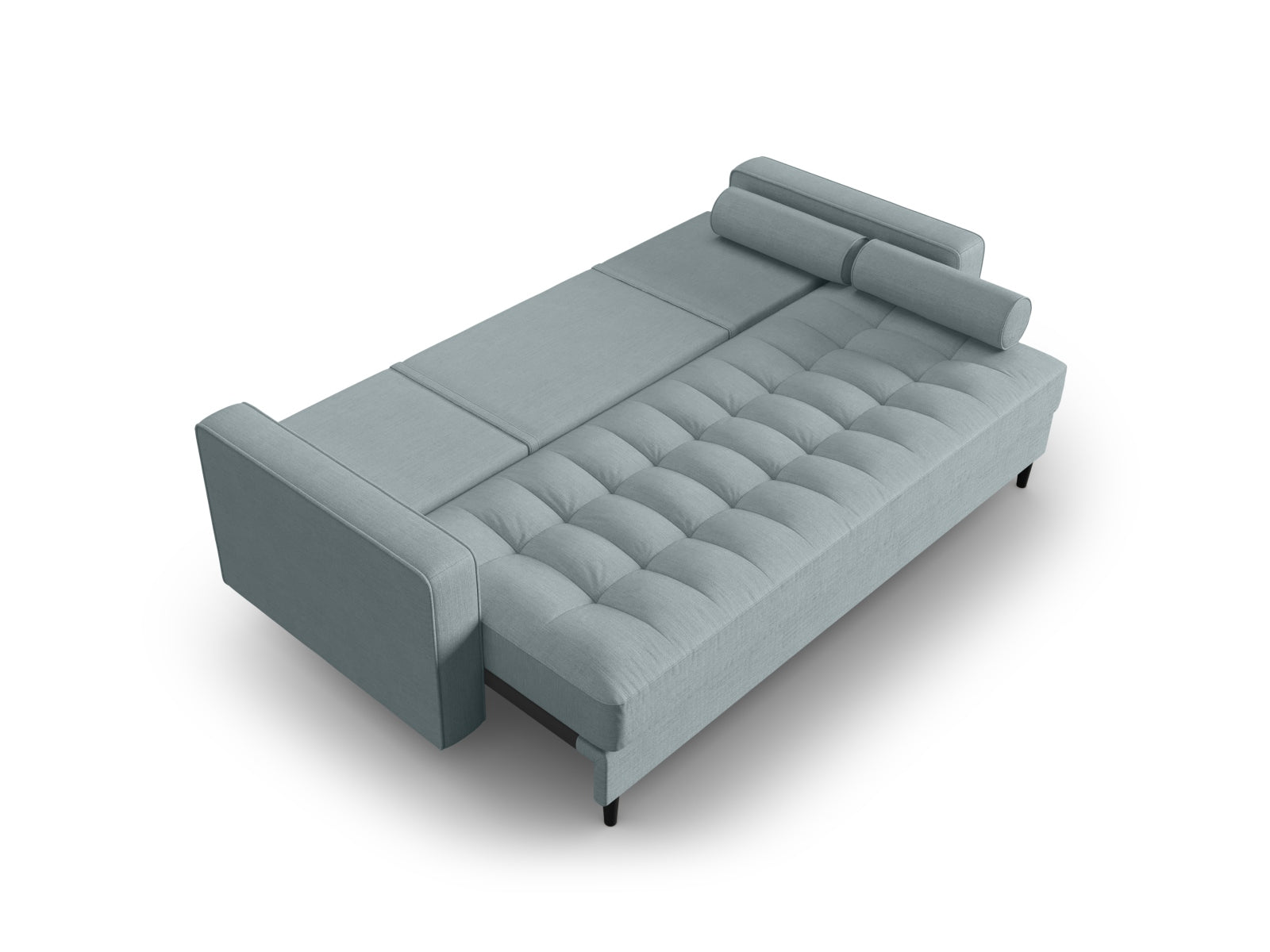 Elegantes 3-Sitzer Sofa Aspen in Blue-Melva, ideal für Wohnräume, bietet eine praktische Schlaffunktion und zusätzlichen Stauraum.